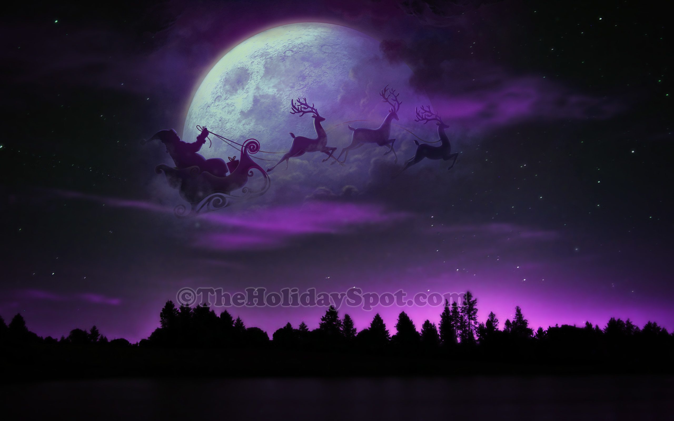 2560x1600 HD Wallpaper - Santa, Sleigh and Reindeer at Christmas Night