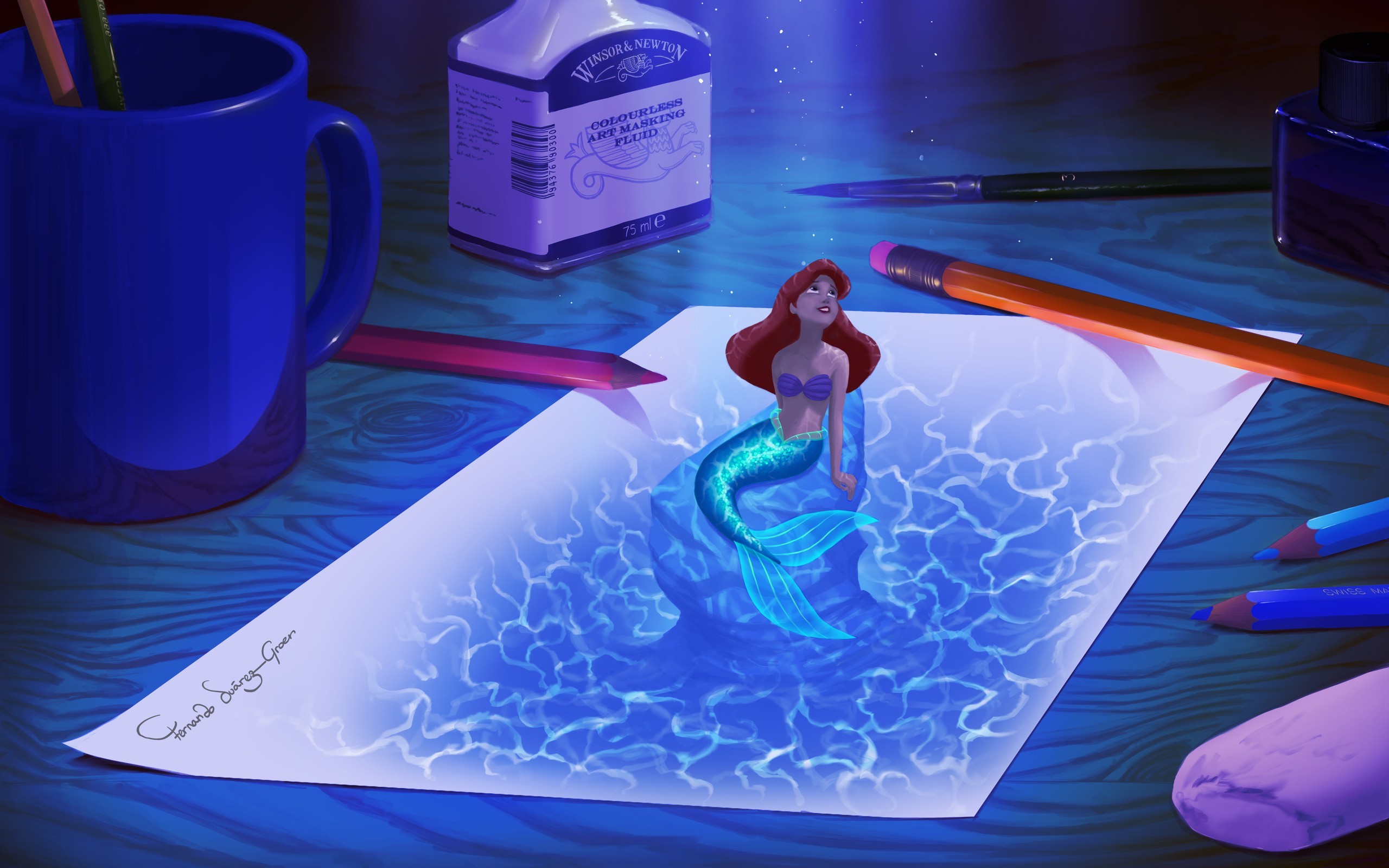 2560x1600 Little Mermaid Ariel Drawing Mermaid Paper wallpaper |  .
