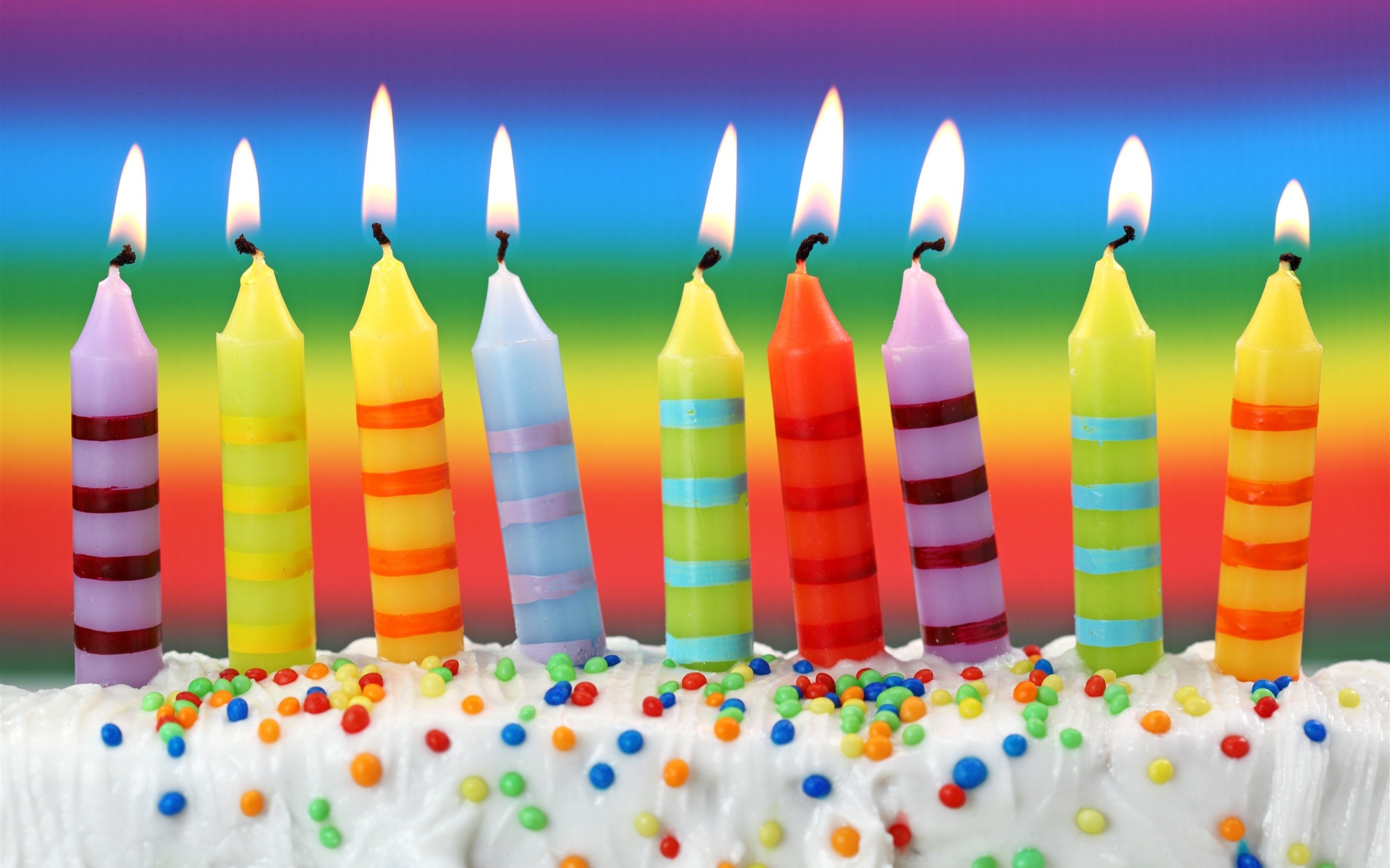 2560x1600 Happy Birthday, sweet cake, colorful candles, fire wallpaper thumb