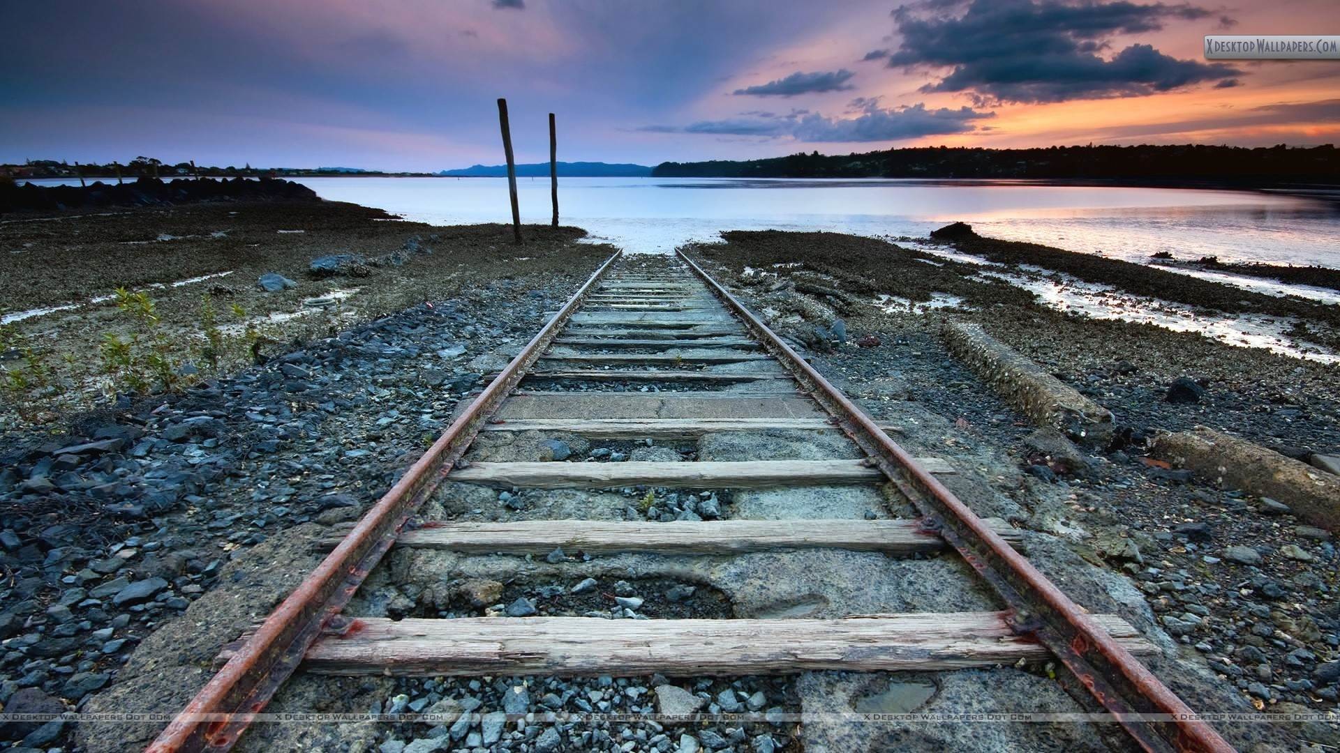 1920x1080 Rail Tracks Dead End Near Sea