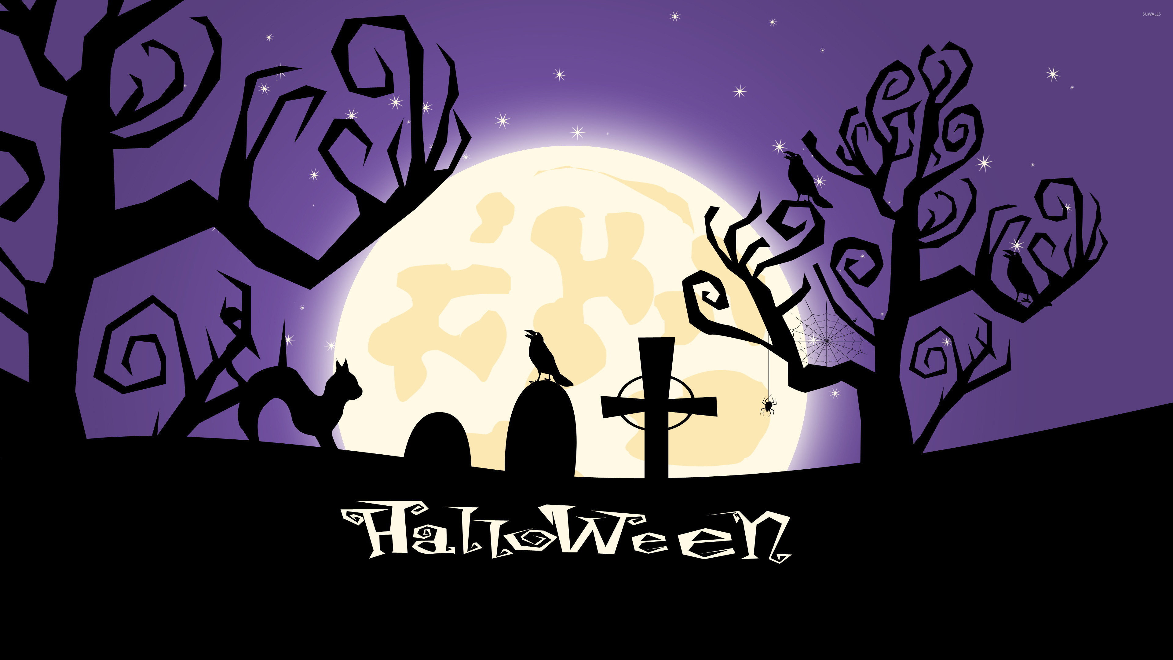 3840x2160 Halloween night in the graveyard wallpaper