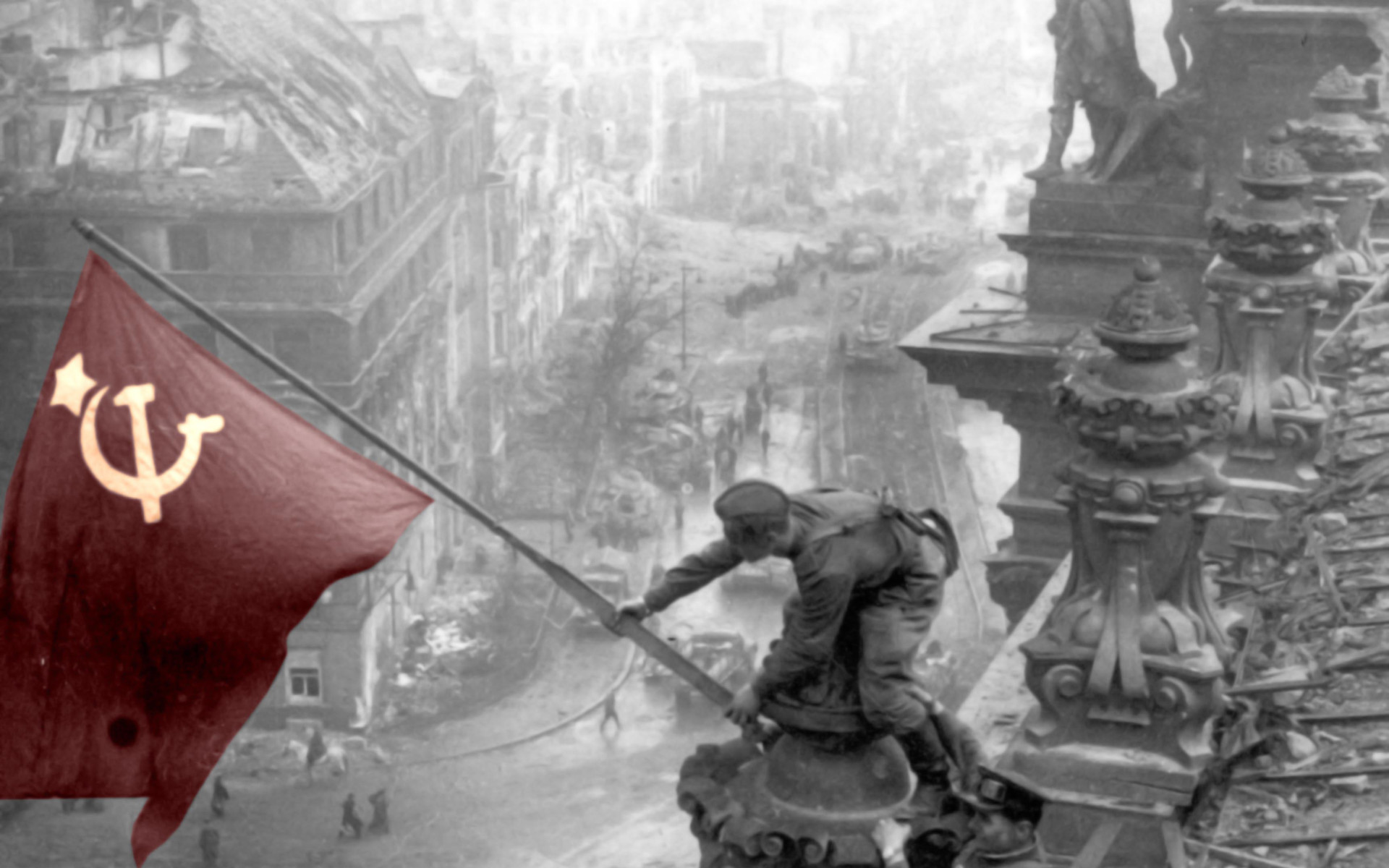 1920x1200 Berlin Russian Flags Selective Coloring USSR War World II