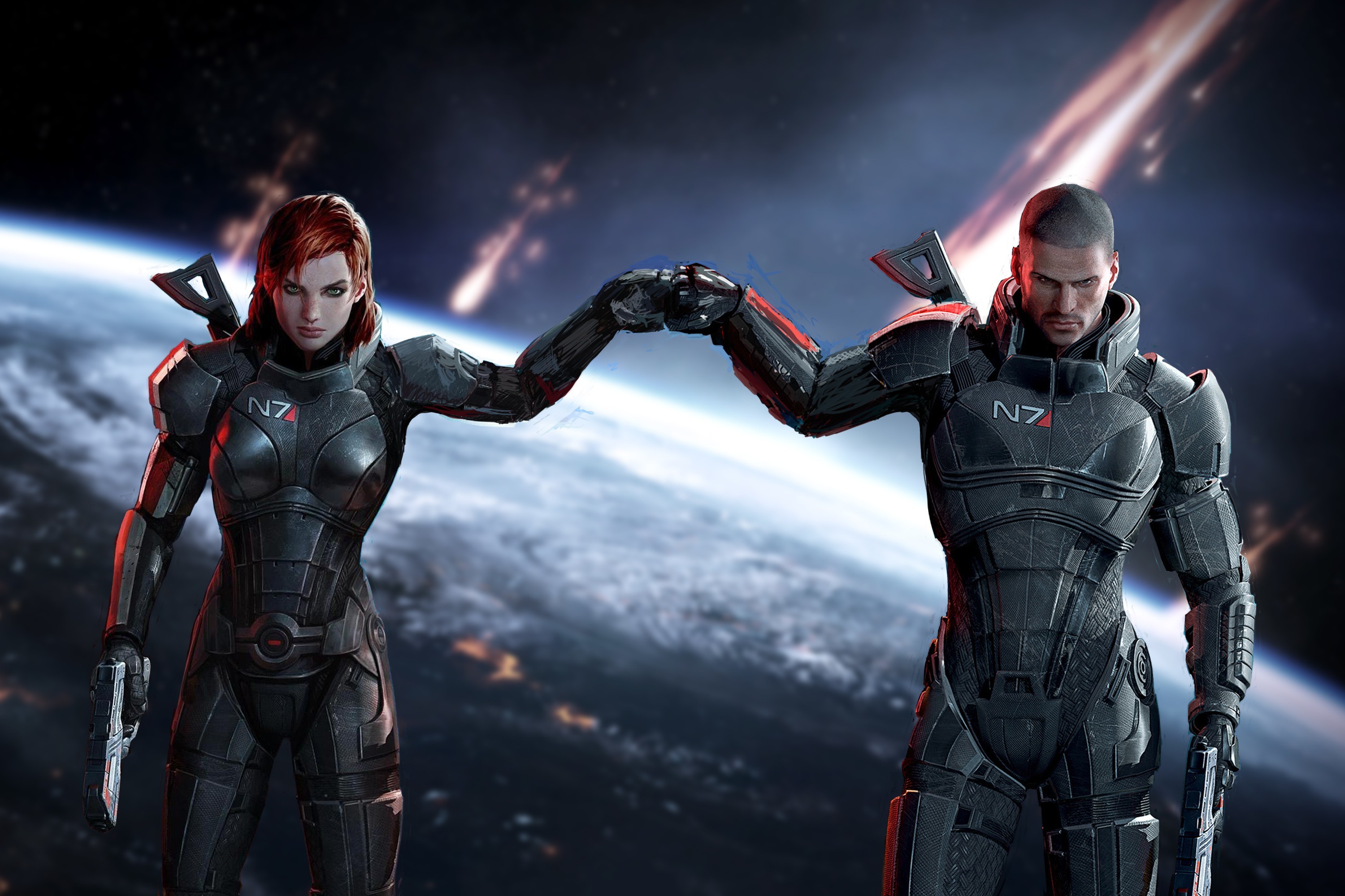 3000x2000 Commander Shepard, Redhead, Femshep, Mass Effect 3, Gun, N 7, Earth, Armor  Wallpapers HD / Desktop and Mobile Backgrounds