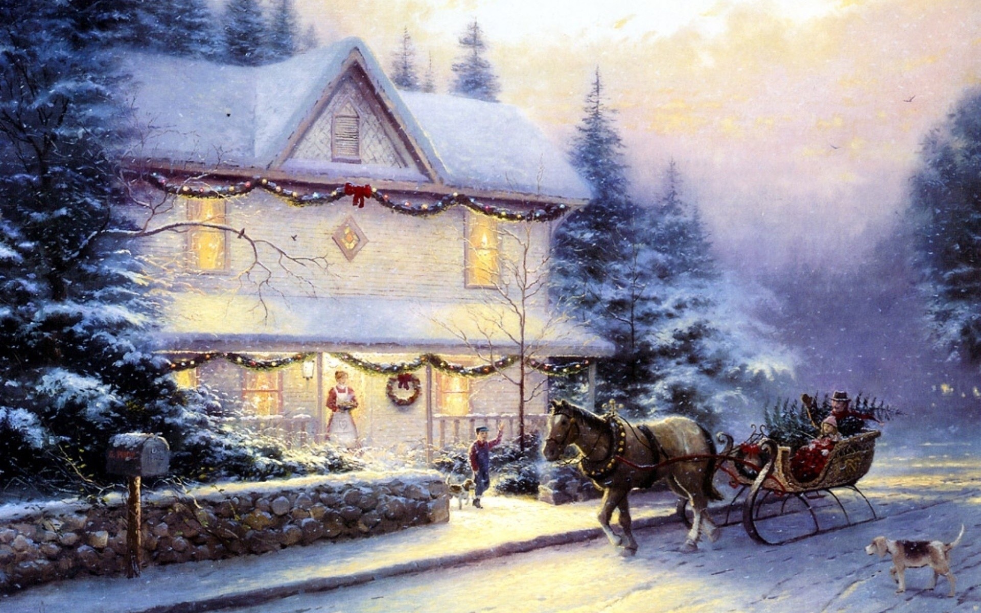 1920x1200  Thomas Kinkade, Painting, Picture, Holiday, Victorian .