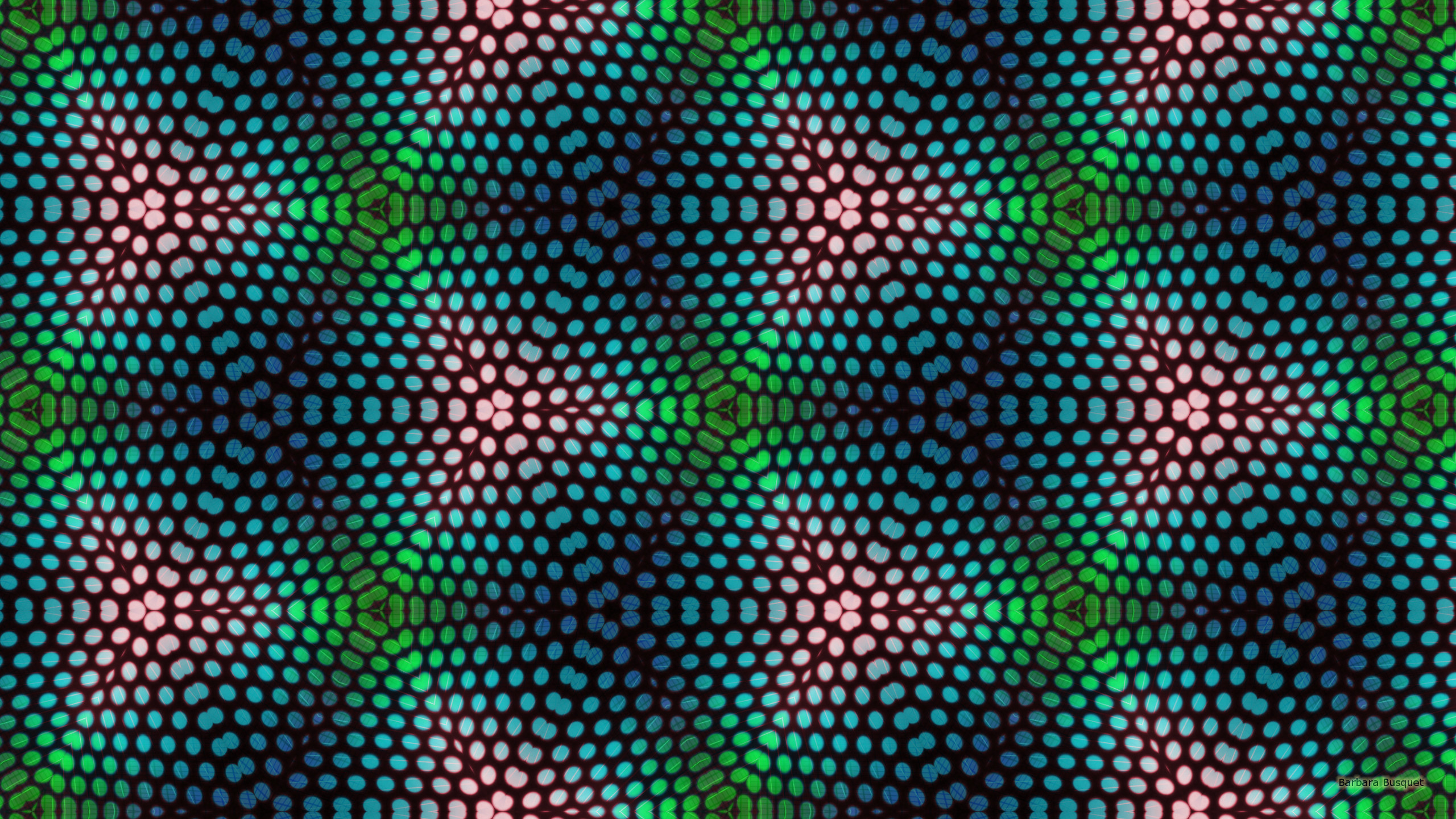 2560x1440 Abstract pattern wallpaper with dots. In green, blue and pink colors.