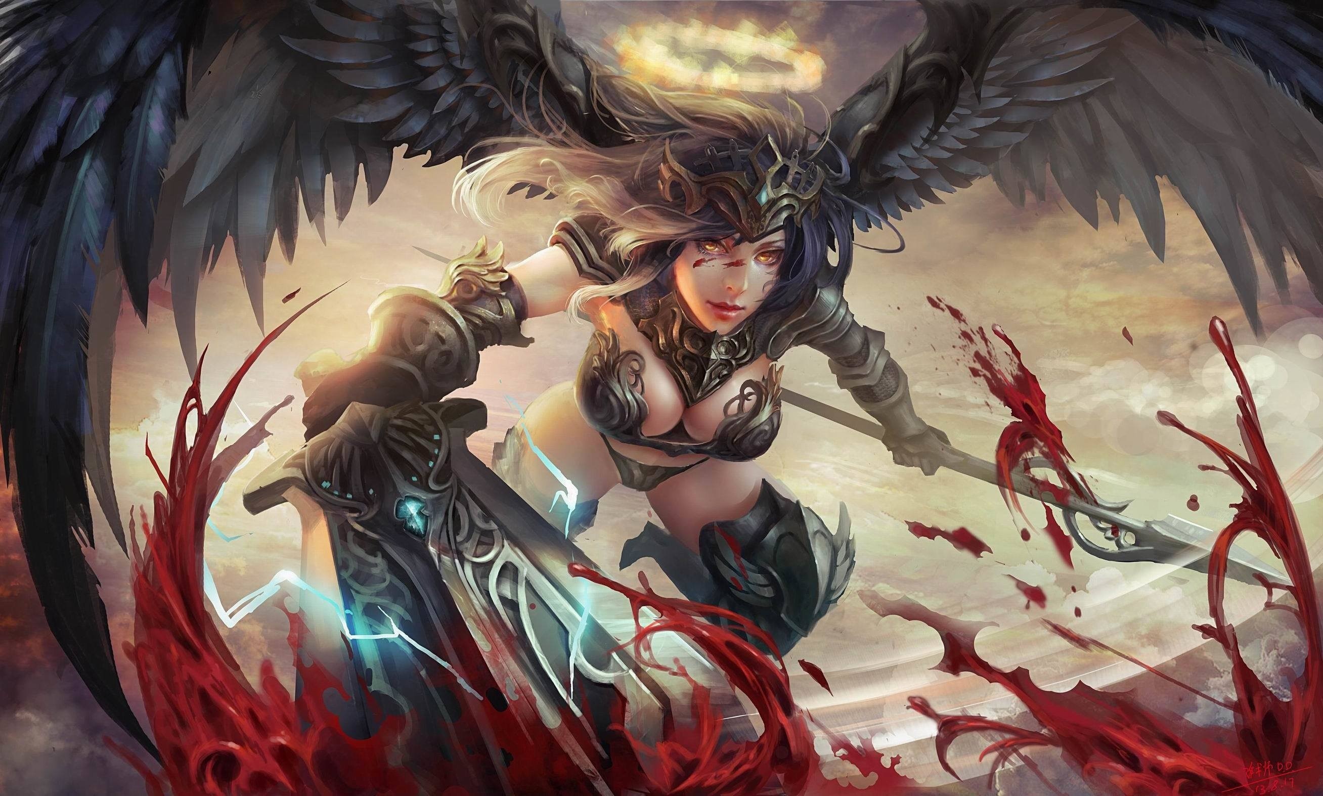 2616x1574 Fallen Wings Art Angel Sword Halo Blood Weapon Sword Sexy Babe Dark  Wallpaper At Dark Wallpapers