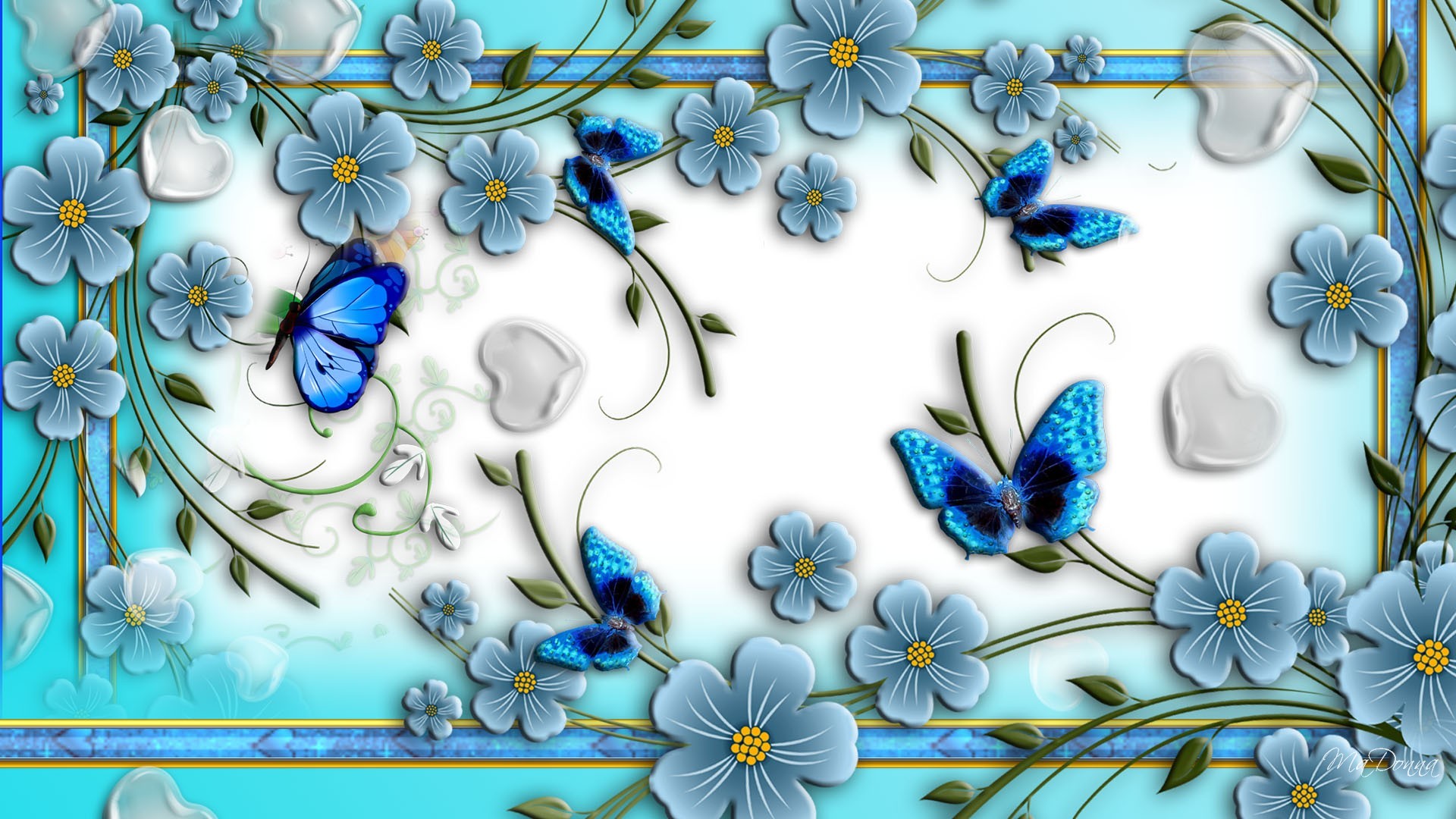1920x1080 Download Blue Butterflies On Abstract Flowers HD Wallpapers 
