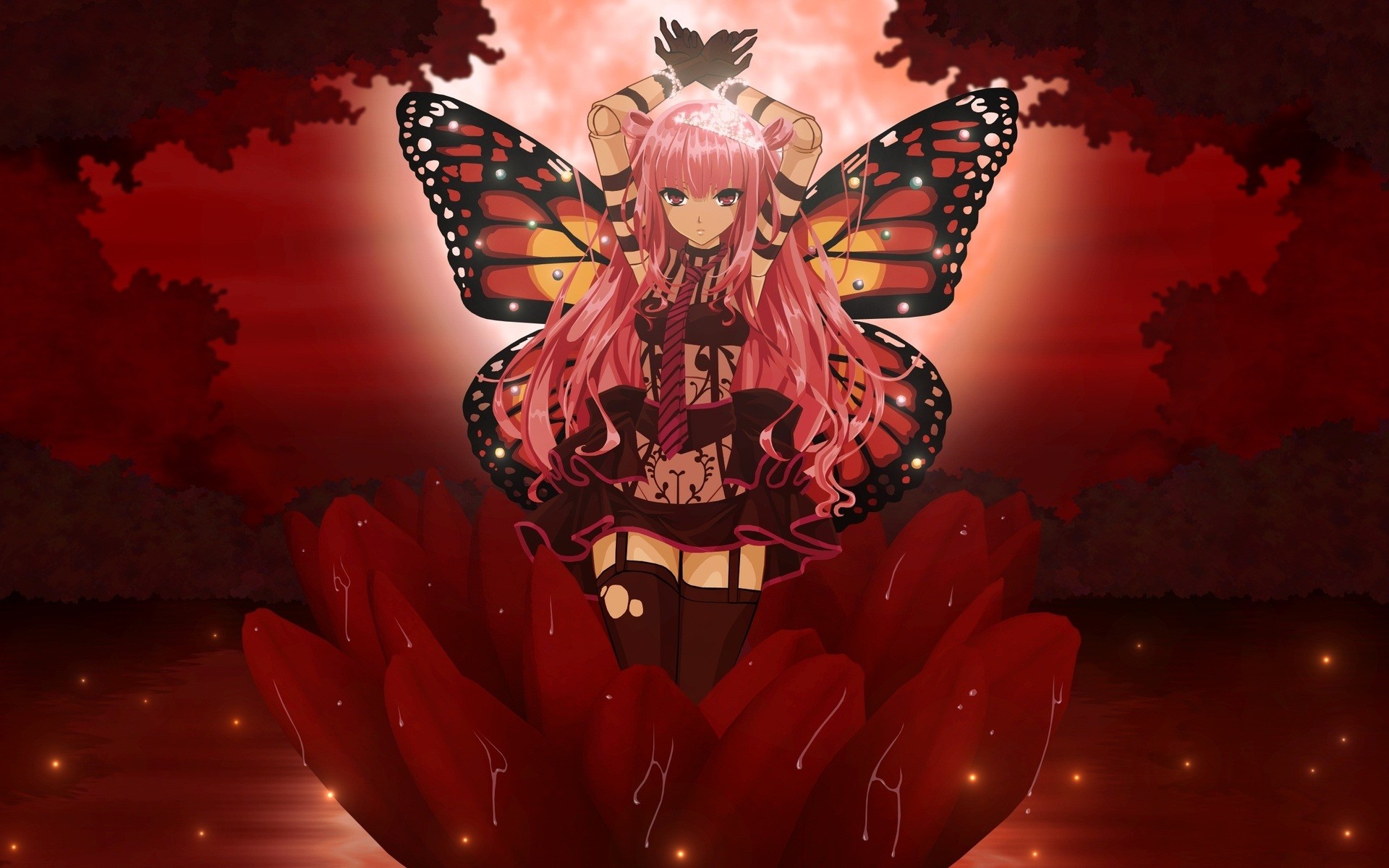 1920x1200 Red Butterfly Wallpaper | Gloomy Butterfly, anime, butterfly, flower, girl,  red