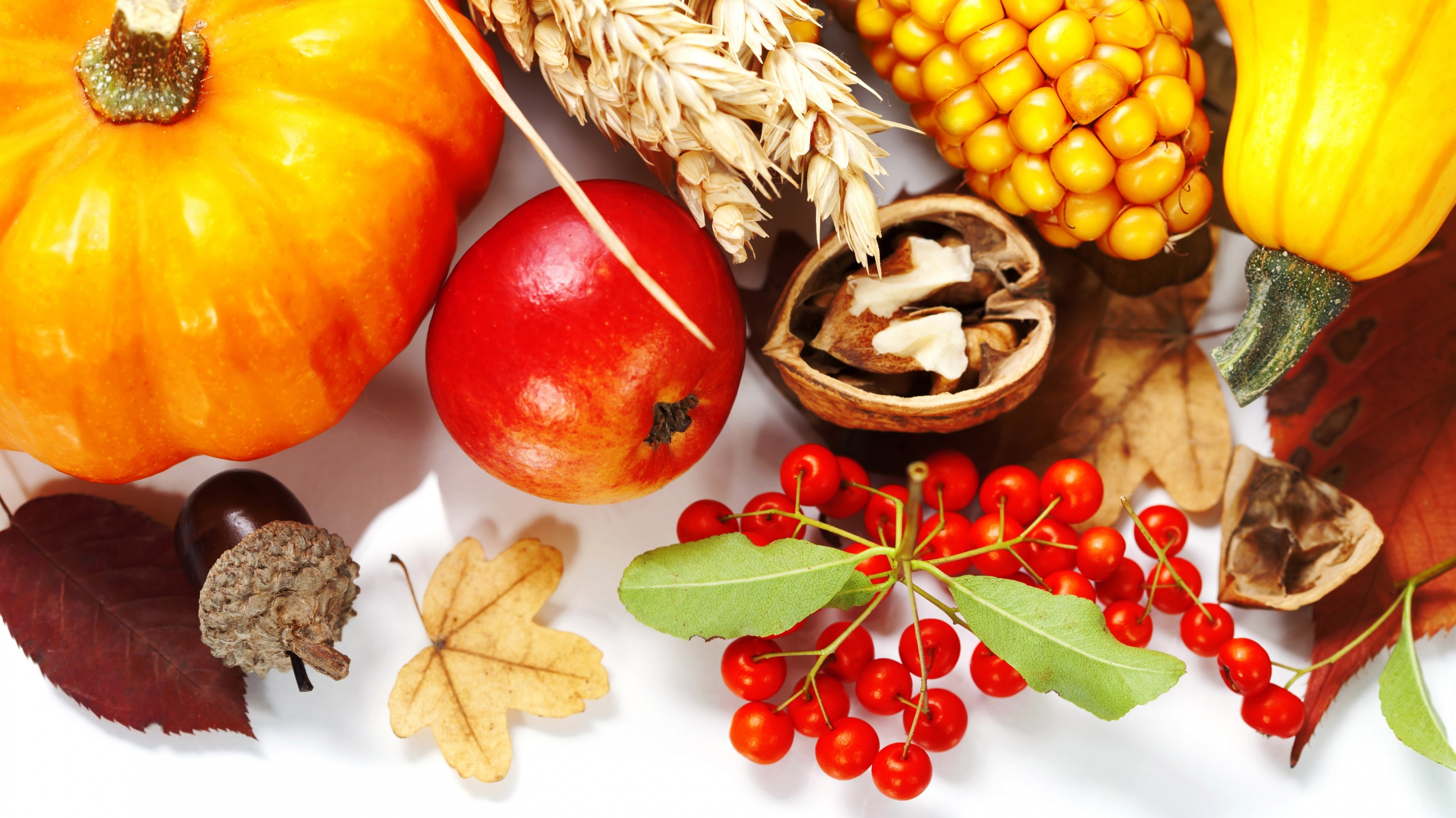 3840x2160  Wallpaper food, composition, fall, white background