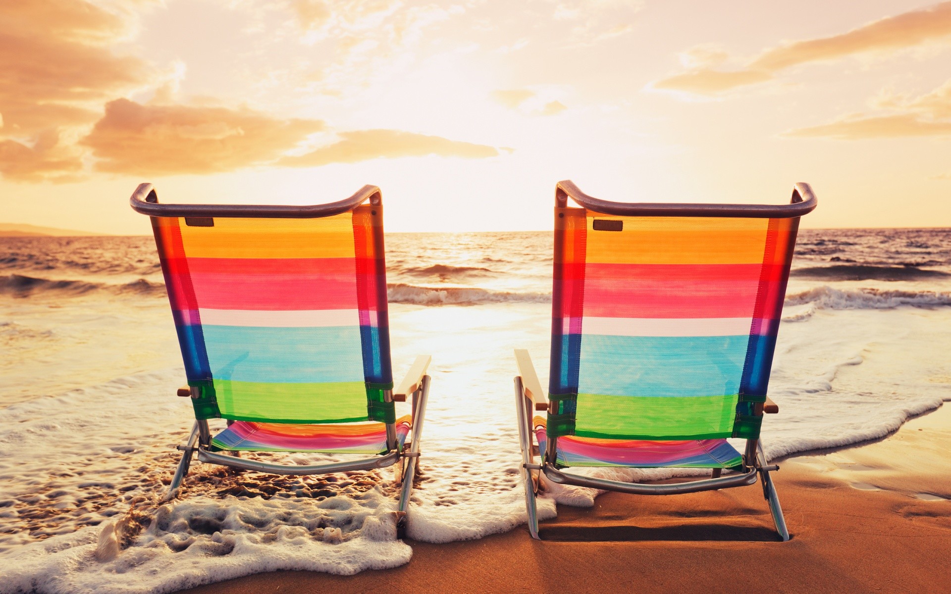 1920x1200 Chairs On Summer Sunset Beach | 1920 x 1200 ...