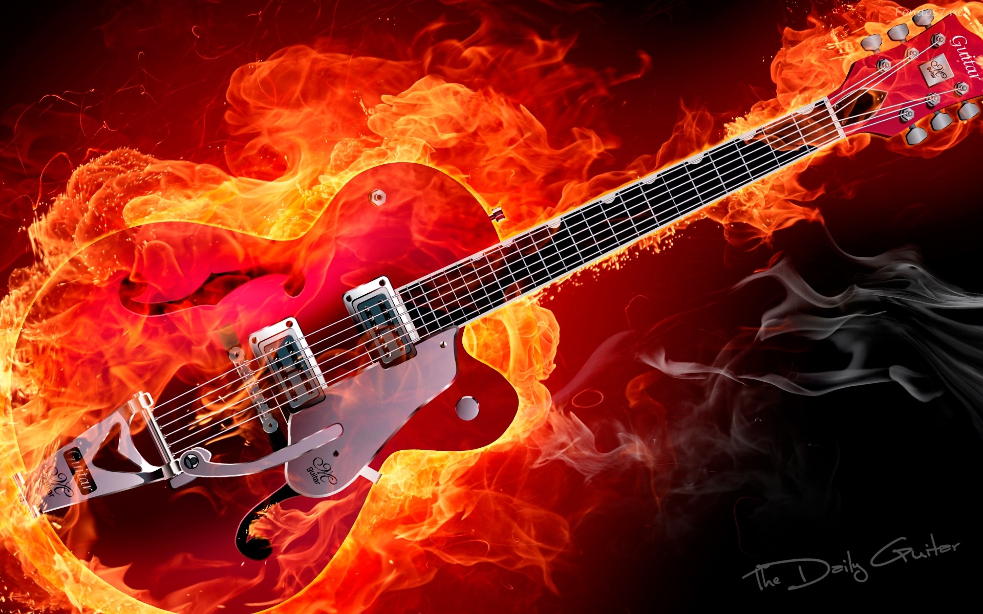 1920x1200 Electric Rockabilly Guitar on Fire Red Smoke Flames HD Music Desktop  Wallpaper Great Guitar Sound www.