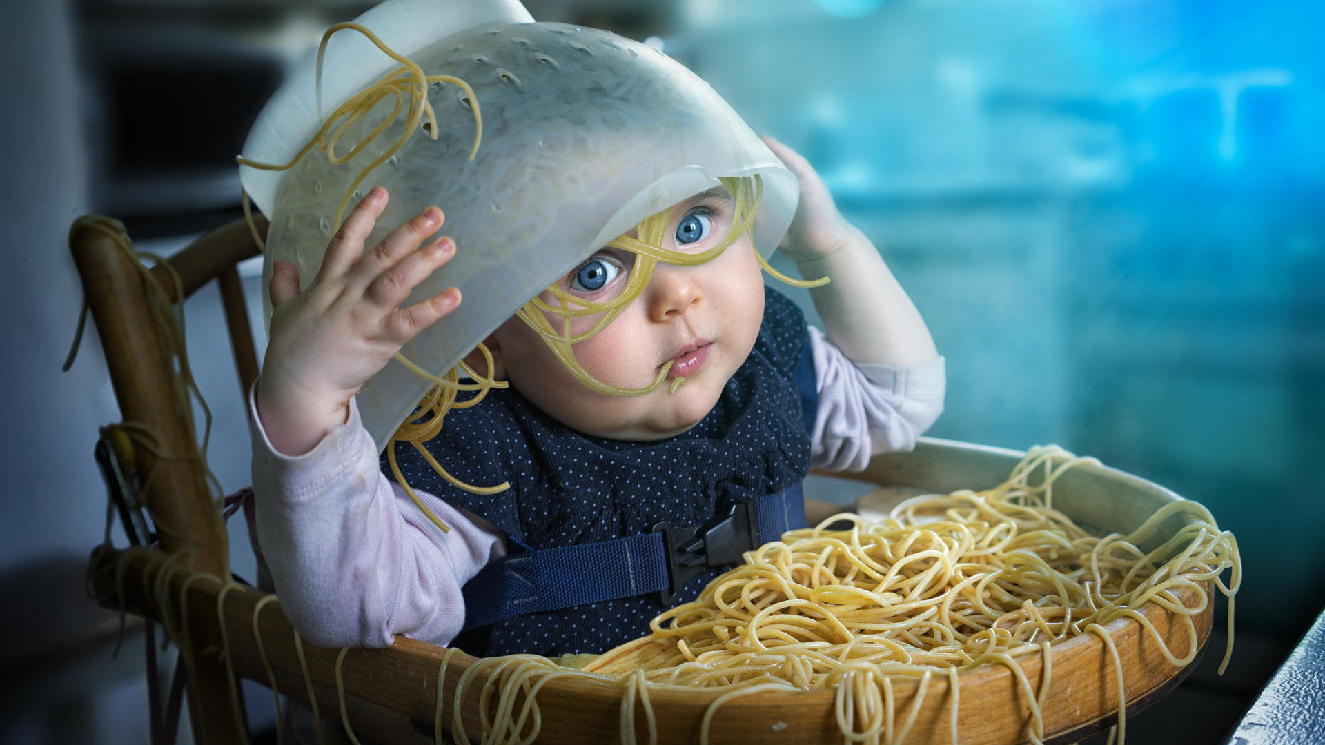 1920x1080 Funny, Baby Eating, Baby, Pasta, Spagetti, Cute Baby, Cute Baby