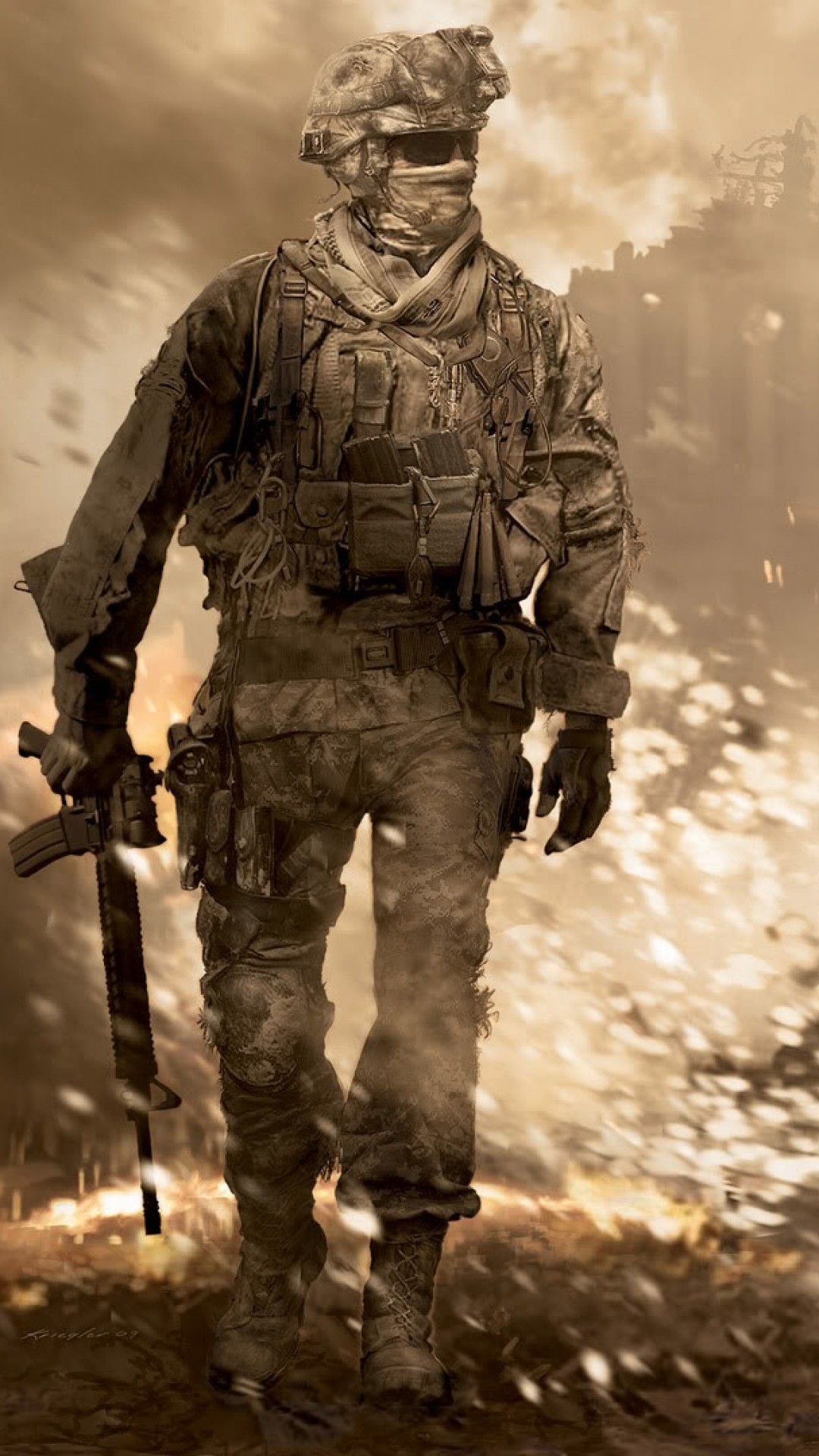 1080x1920 Preview wallpaper call of duty, soldier, gun, glasses, explosion 
