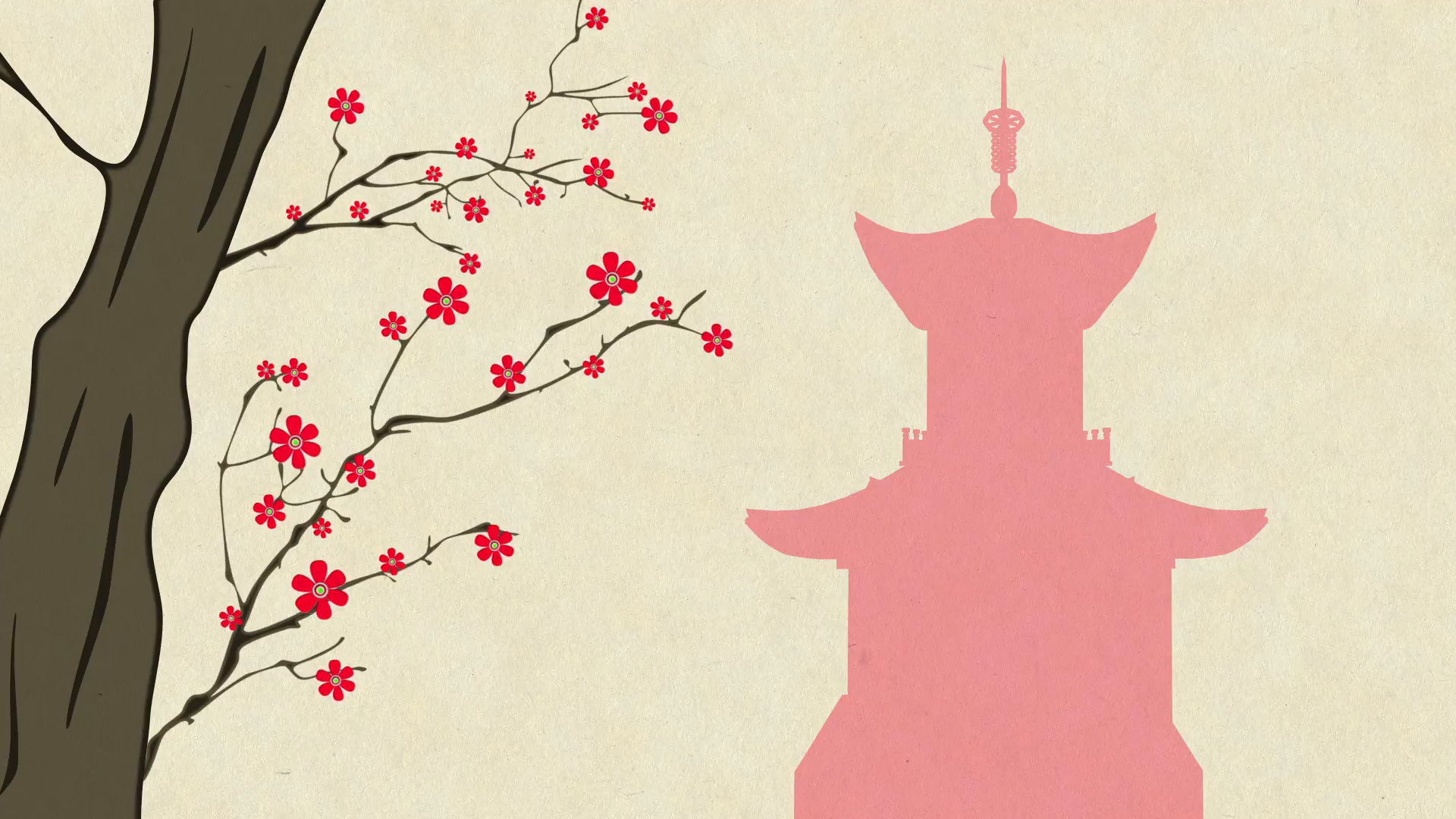 1920x1080 Cherry Blossoming Pagoda 7 Springtime Illustration Rotating Spring Flowers  on Cherry Tree Branches Motion Background - Storyblocks Video