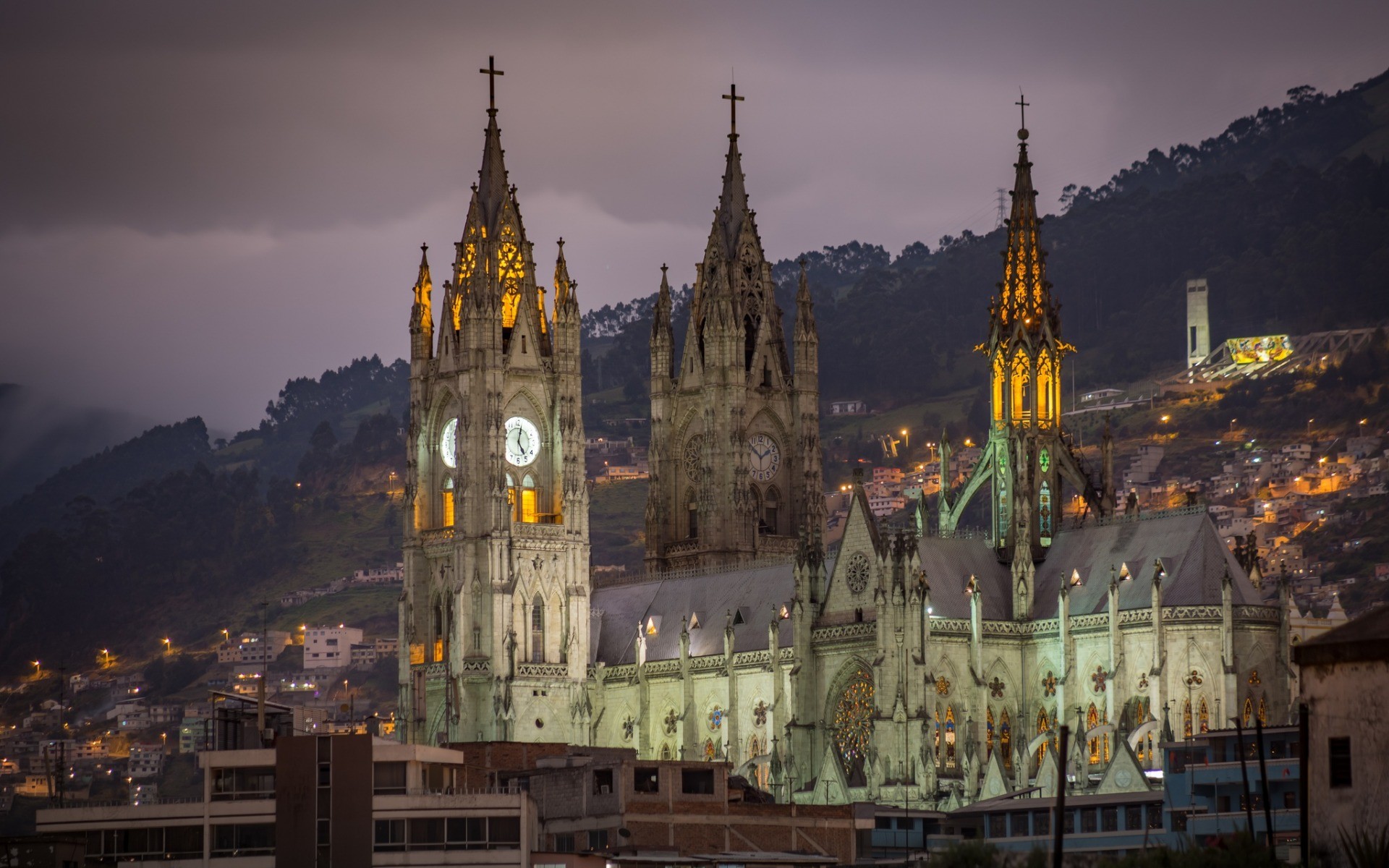 1920x1200 Basilica Quito, Roman Catholic church, evening, chapel, Quito, Ecuador