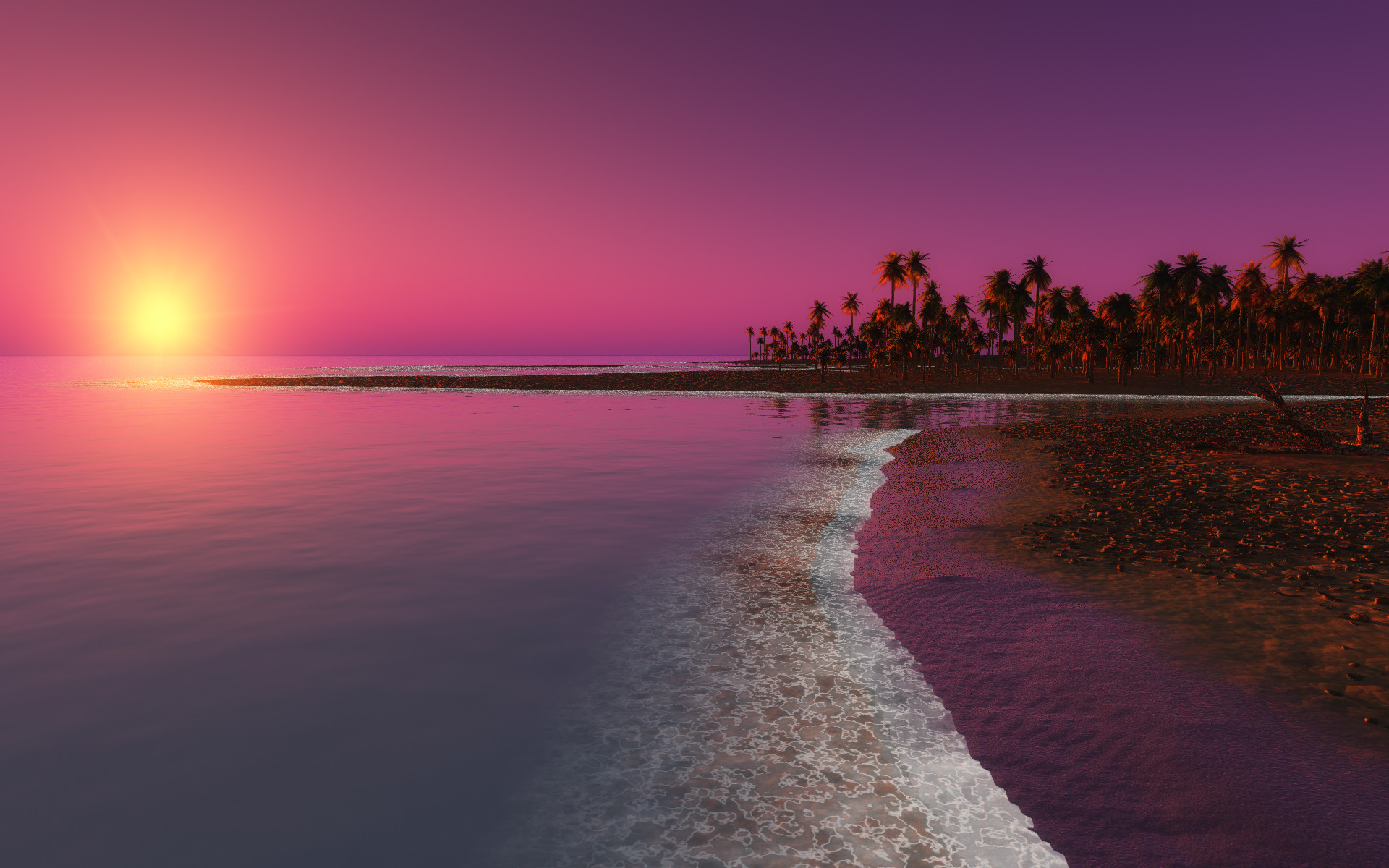 1920x1200 Digital Coastal Beach Sunset