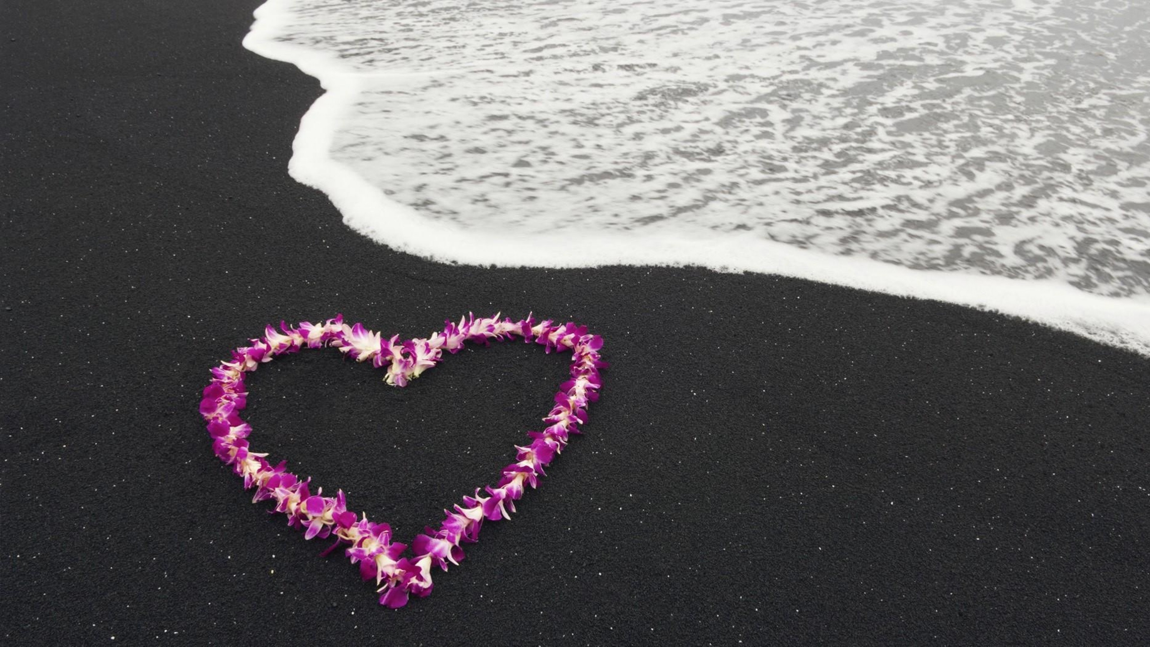 3840x2160 Preview wallpaper valentines day, holiday, love, hearts, flowers, beach,  water