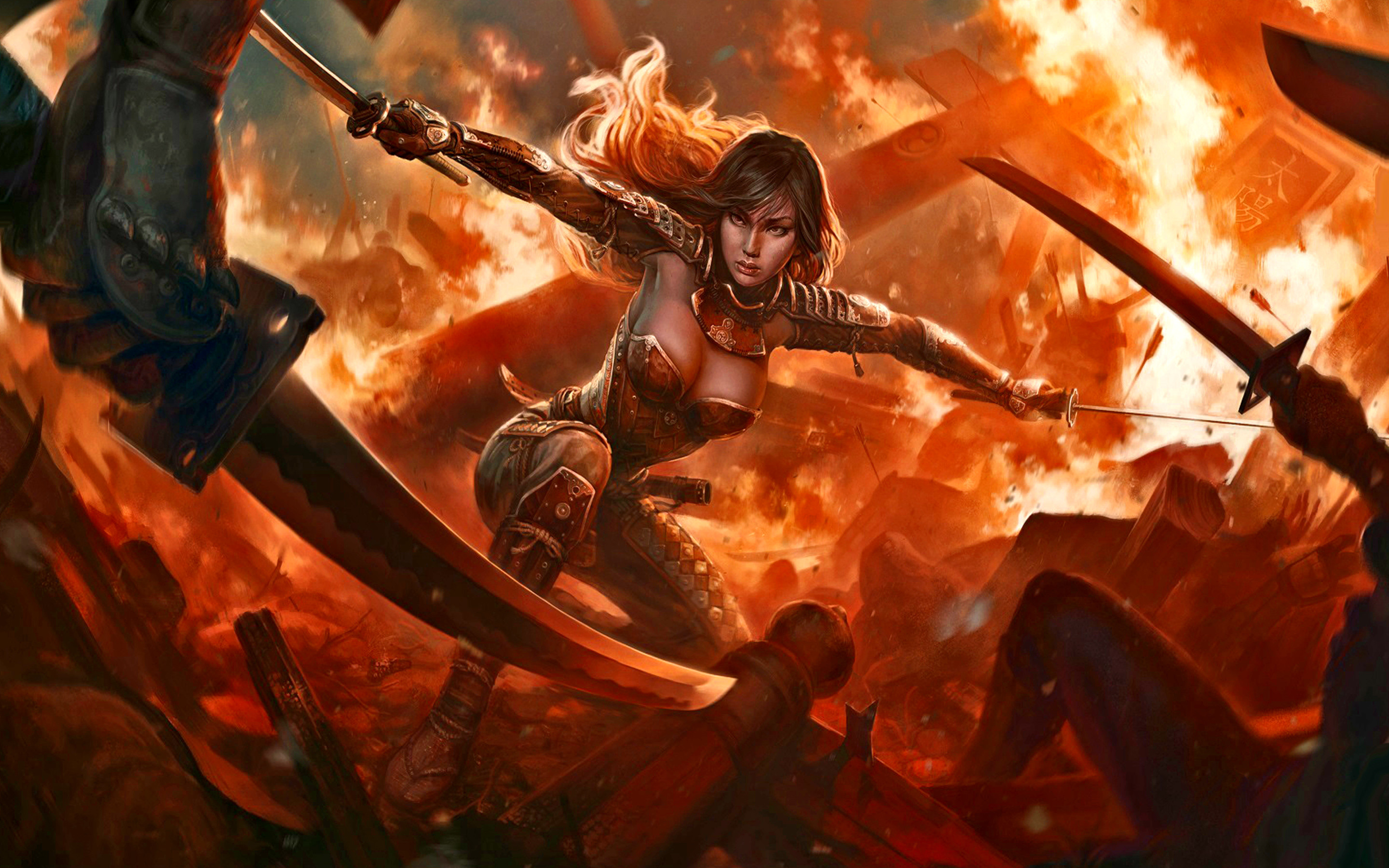 2880x1800 wallpaper warrior Â· katana Â· sword Â· dark Â· women Â· eastern Â· fantasy