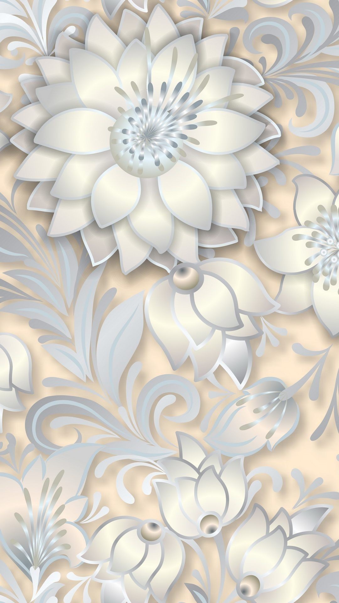 1080x1920 Silver plated flowers wallpaper. Flowers, gold, silver, vector, white,  decoration, iPhone, Android, HD Wallpaper Sazum 2017.
