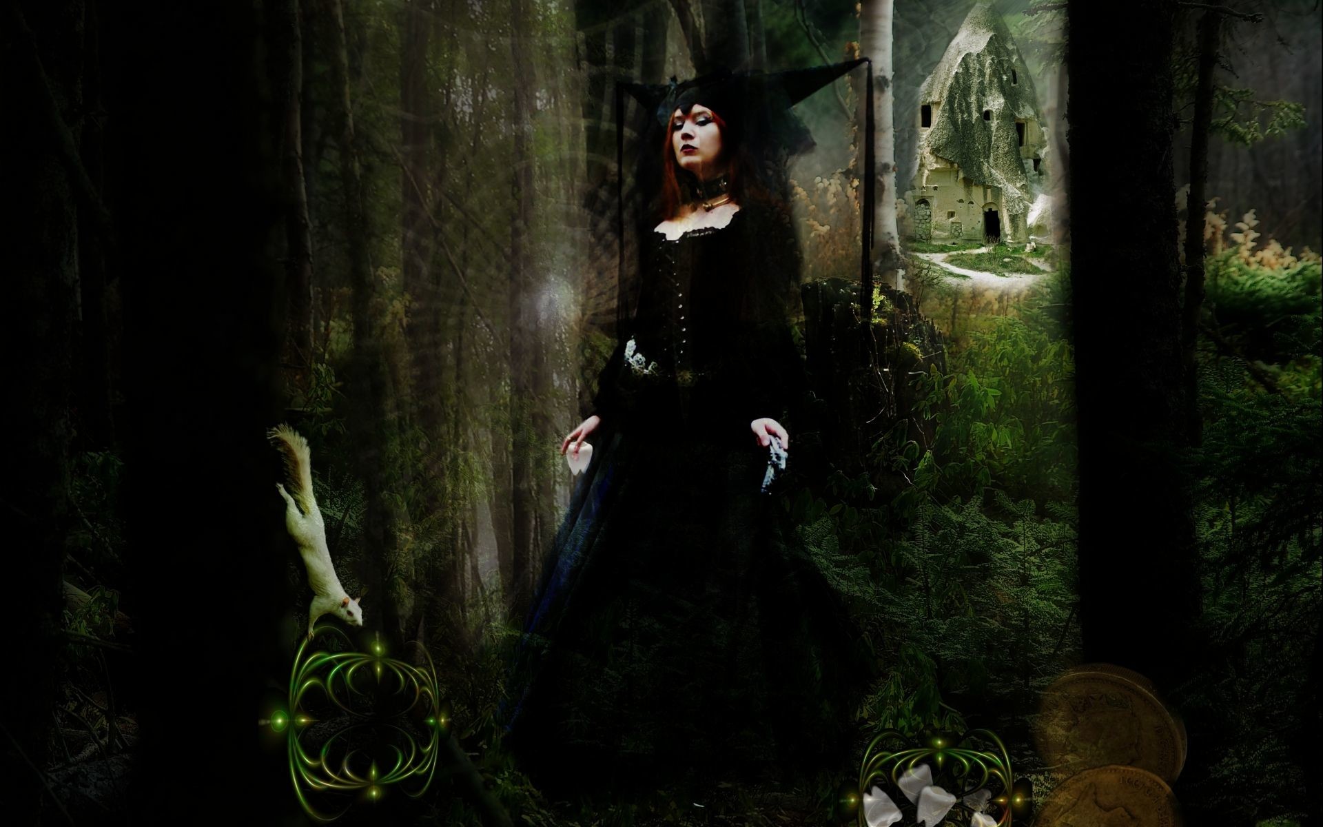 1920x1200 Gothic Witch | fantasy art dark horror witch trees forest gothic wallpaper  background