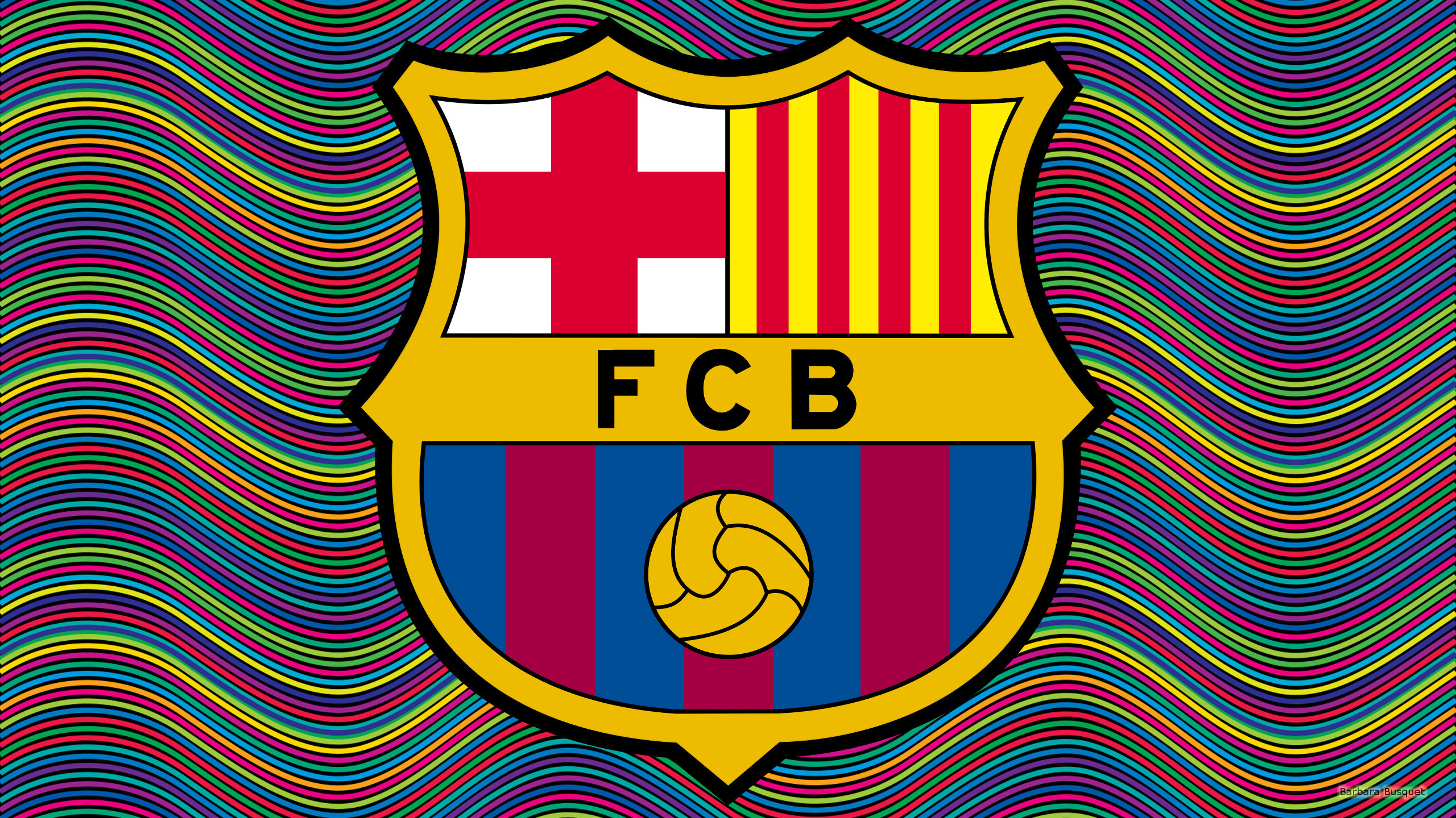 2560x1440 FC Barcelona wallpaper with colofull lines.