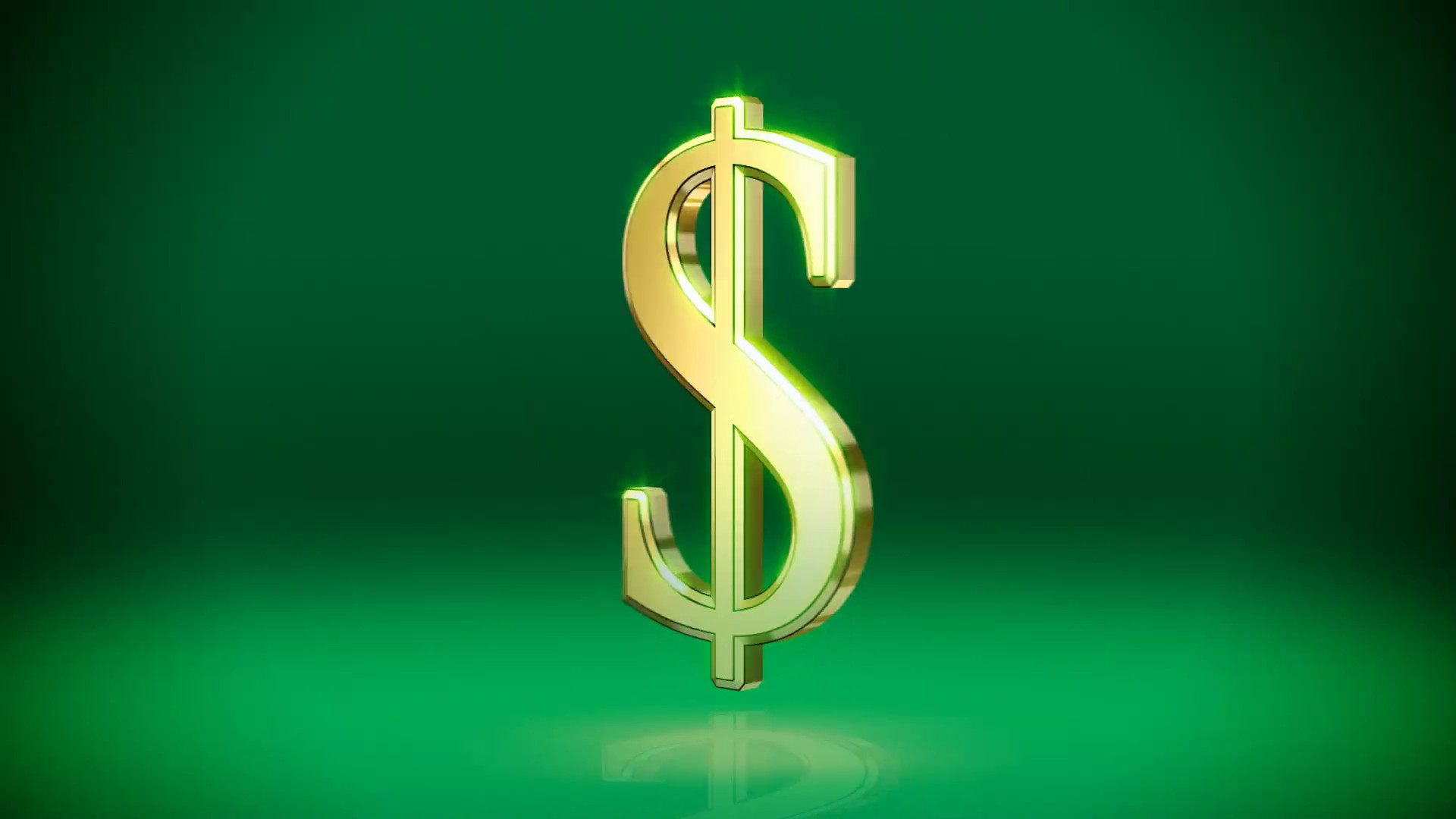 1920x1080 Rotating three-dimensional gold dollar sign on a dark green background,  stops and explodes Motion Background - VideoBlocks