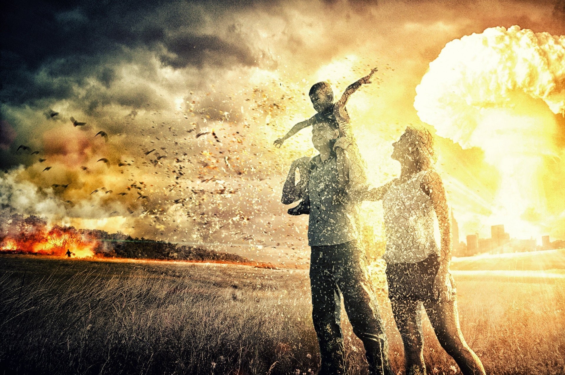 1920x1275 nuclear explosion war family heath the field people