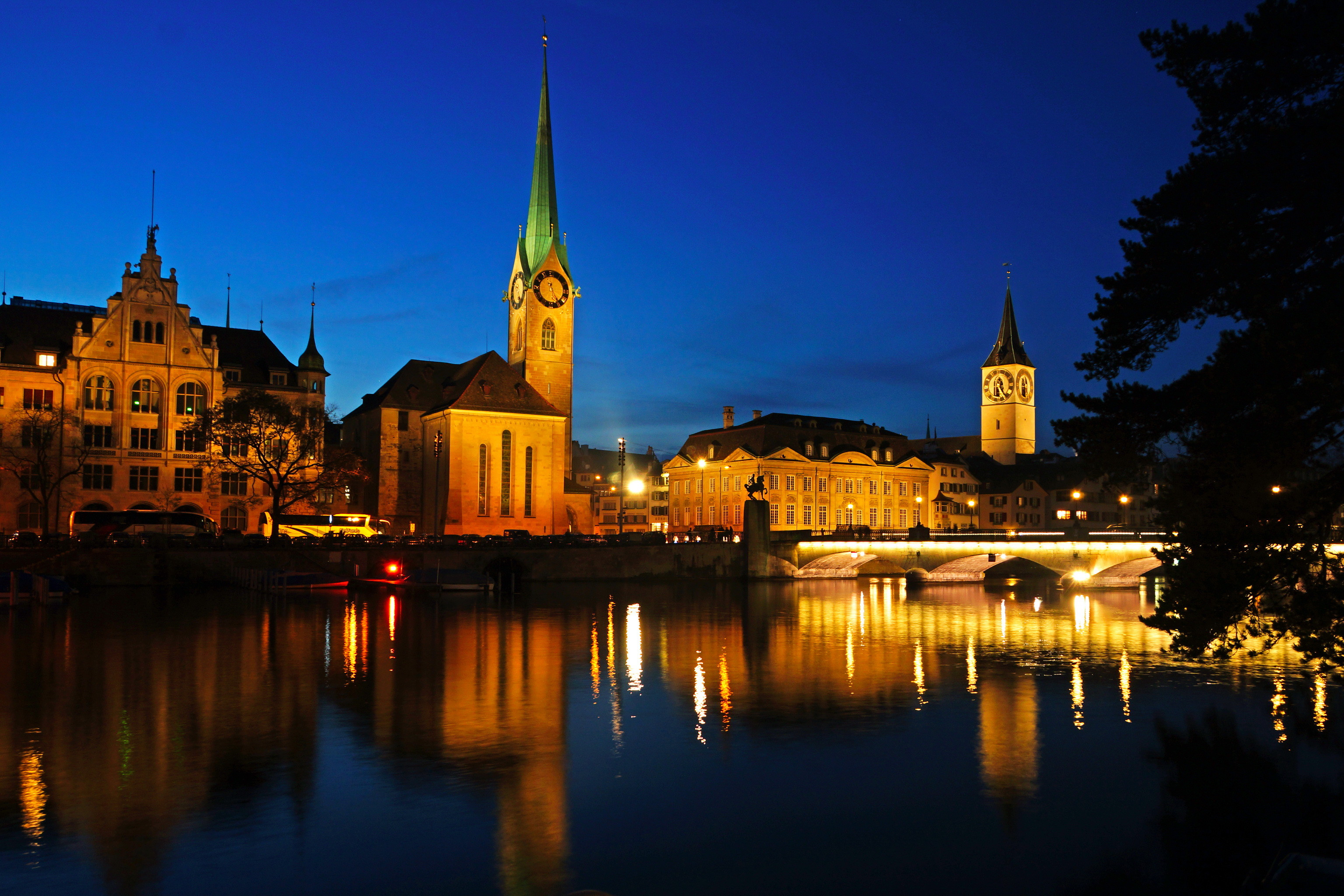3072x2048 Wallpapers Zurich Switzerland Rivers night time Cities  Night