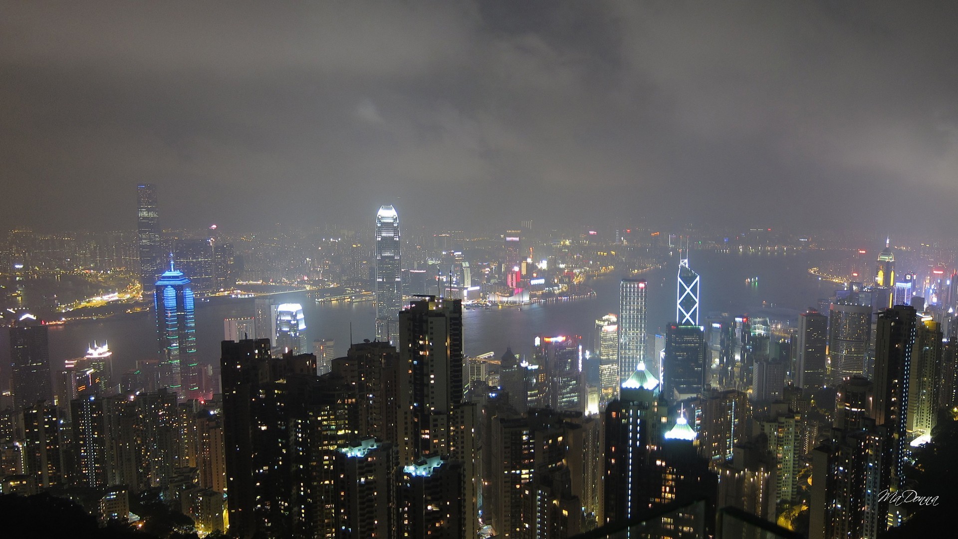 1920x1080 Skyscrapers - Hong Kong Foggy City Fog Lights Night Dark Mist Pictures for  HD 16: