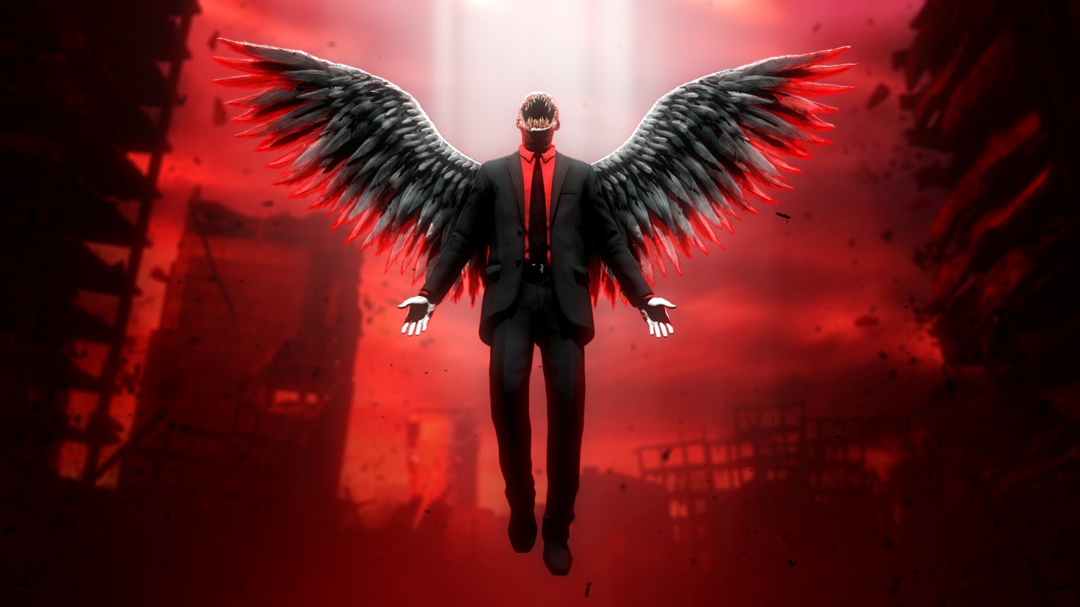2133x1200 supplies angel apocalypse demon town ruins wings evil fallen angel monster