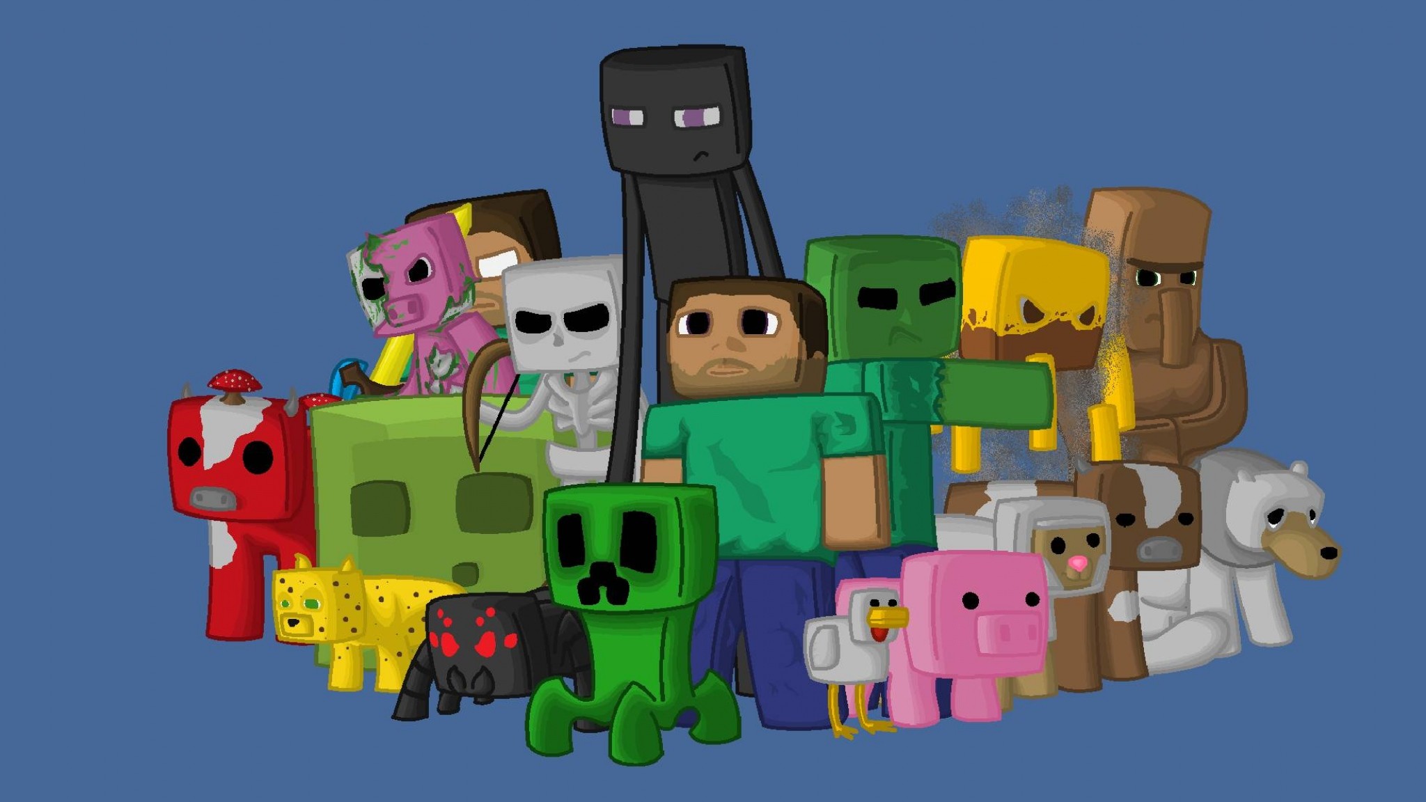 2048x1152 Preview wallpaper minecraft, characters, game, pixels, java 