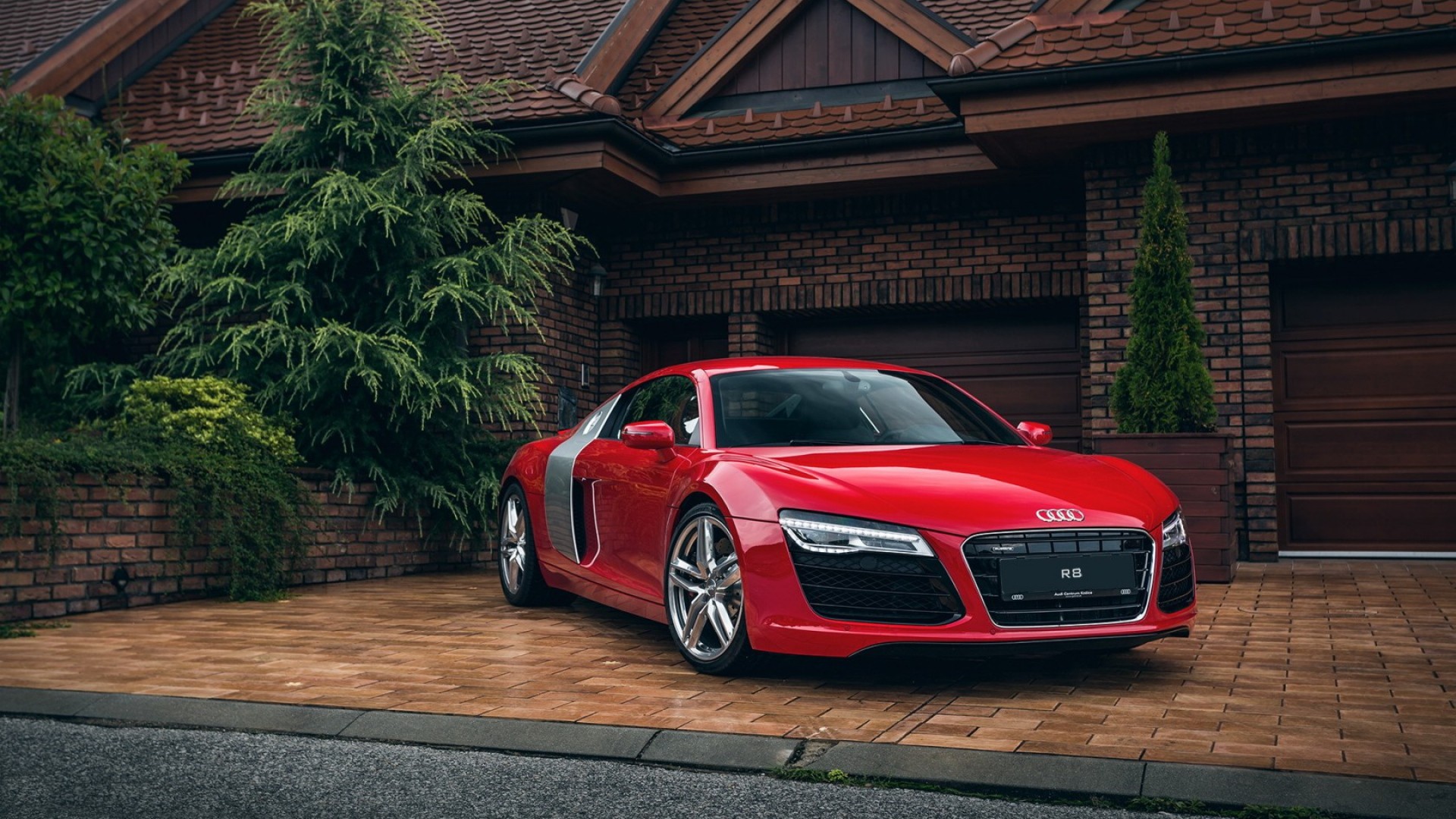 1920x1080  Wallpaper audi, r8, red, front view