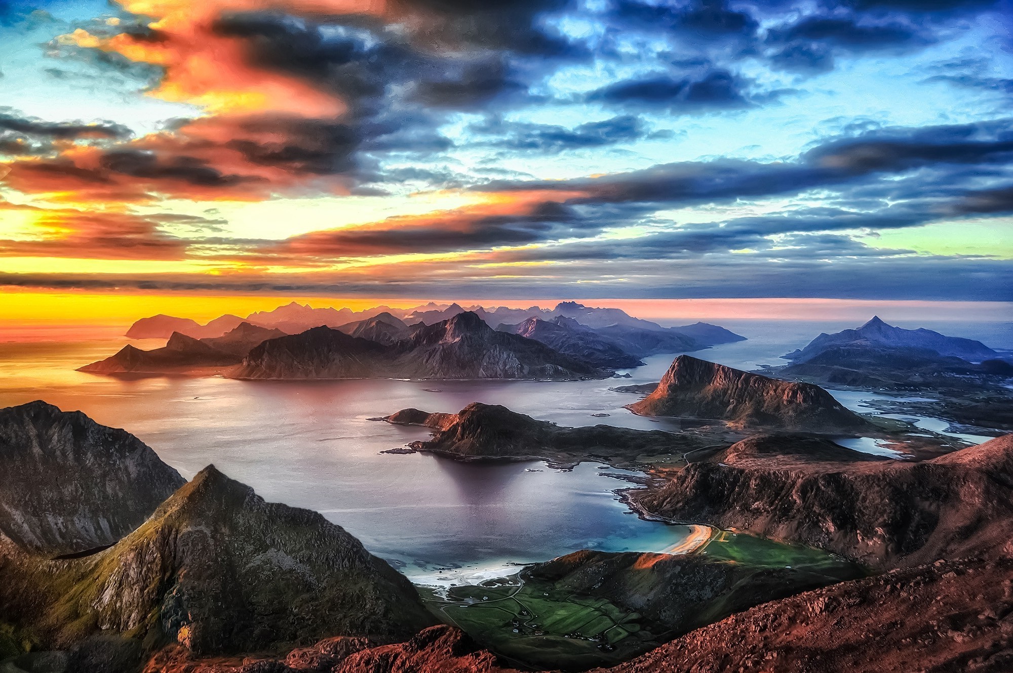 2000x1330 nature, Landscape, Sunset, Mountain, Sea, Beach, Clouds, Sky, Lofoten  Islands, Summer, Norway Wallpapers HD / Desktop and Mobile Backgrounds