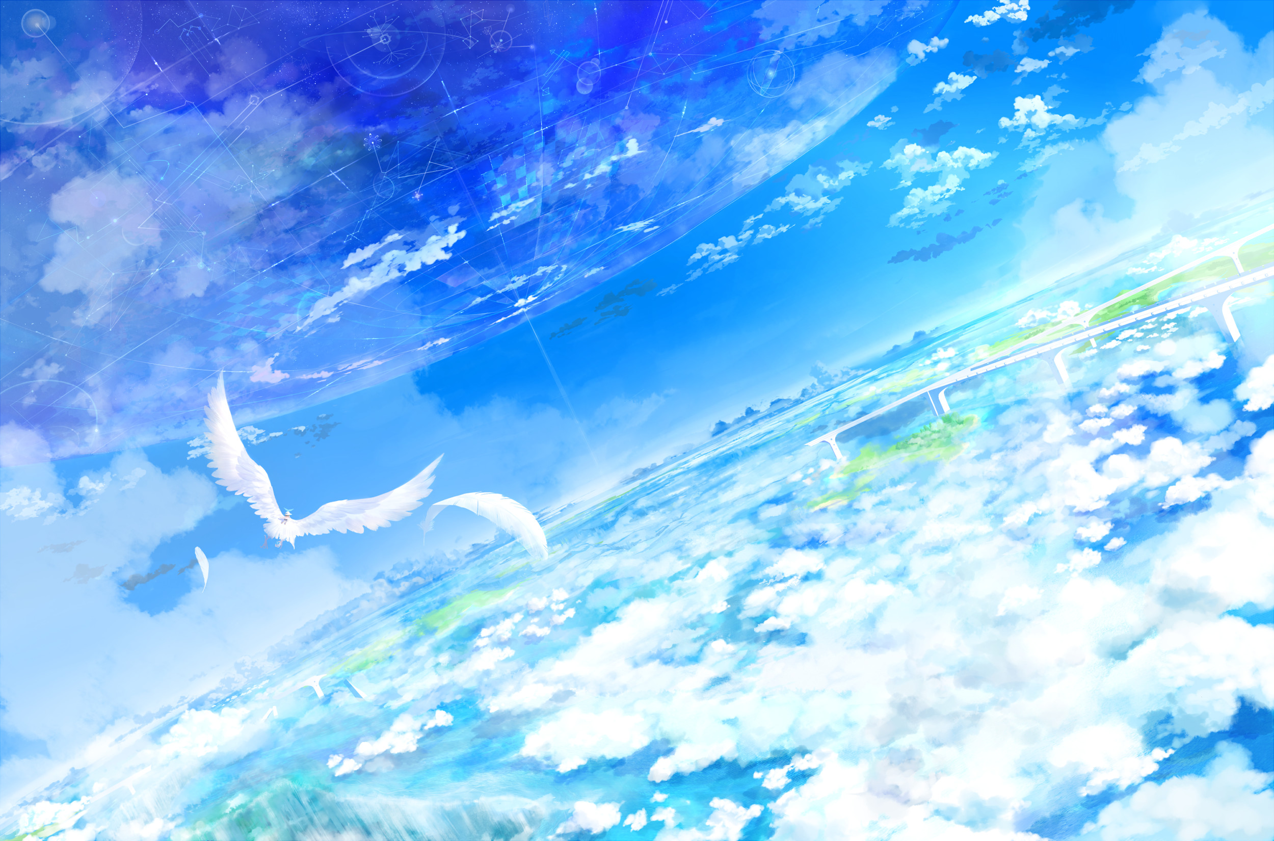 2500x1650 Anime - Landscape Anime Cloud Bird Sky Wallpaper