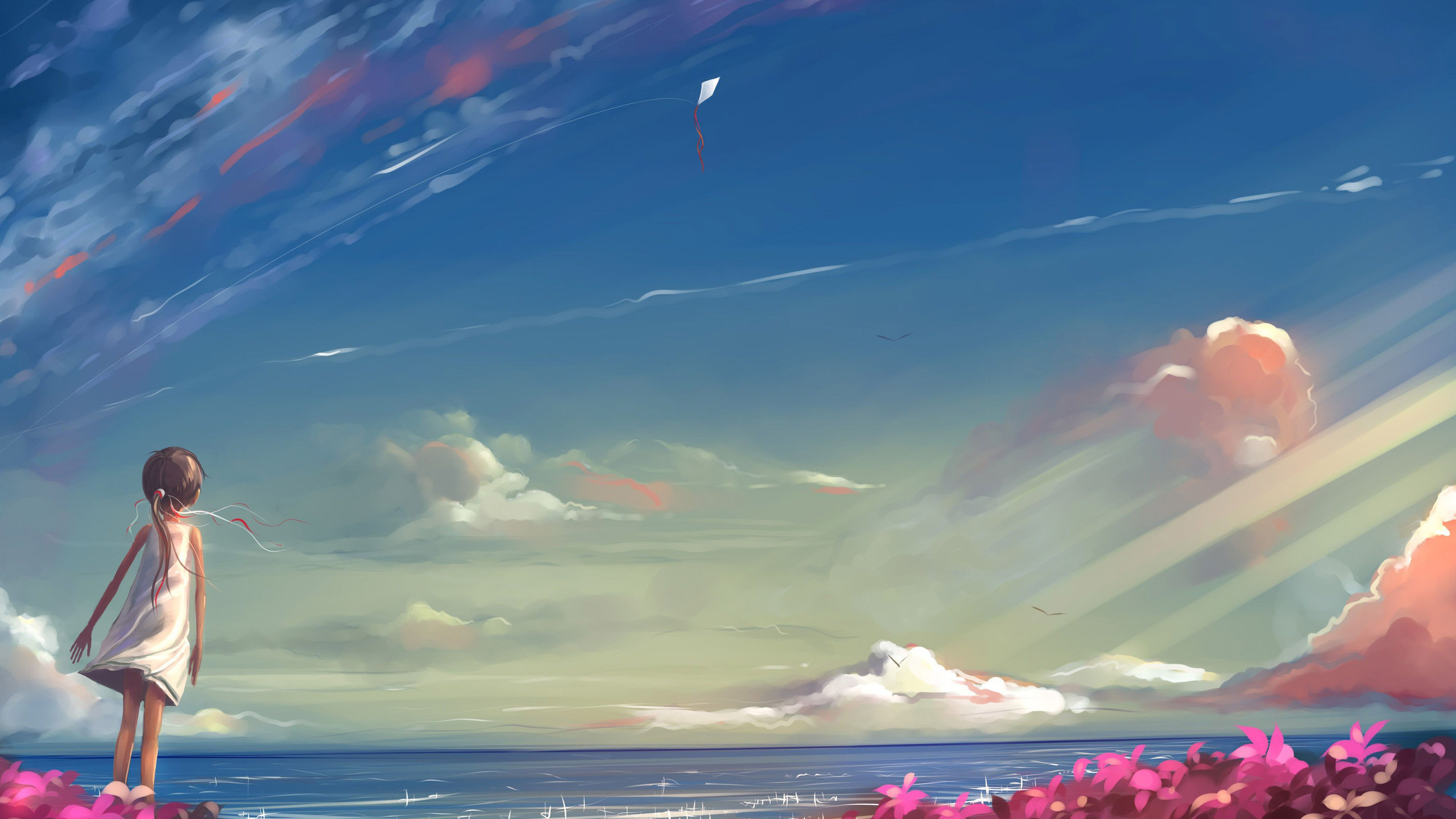 2560x1440 Anime Girl Anime Clouds Anime Sky Wallpaper