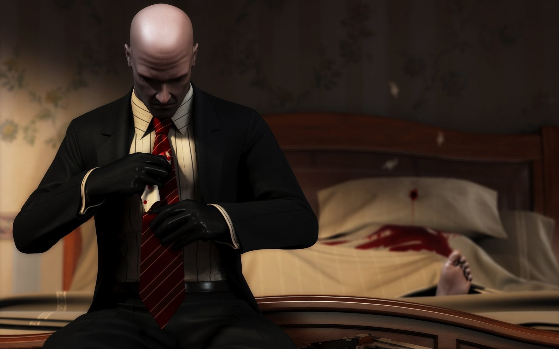1920x1200 hitman: blood money blood money blood corpse gun bed foot suit gloves  necktie