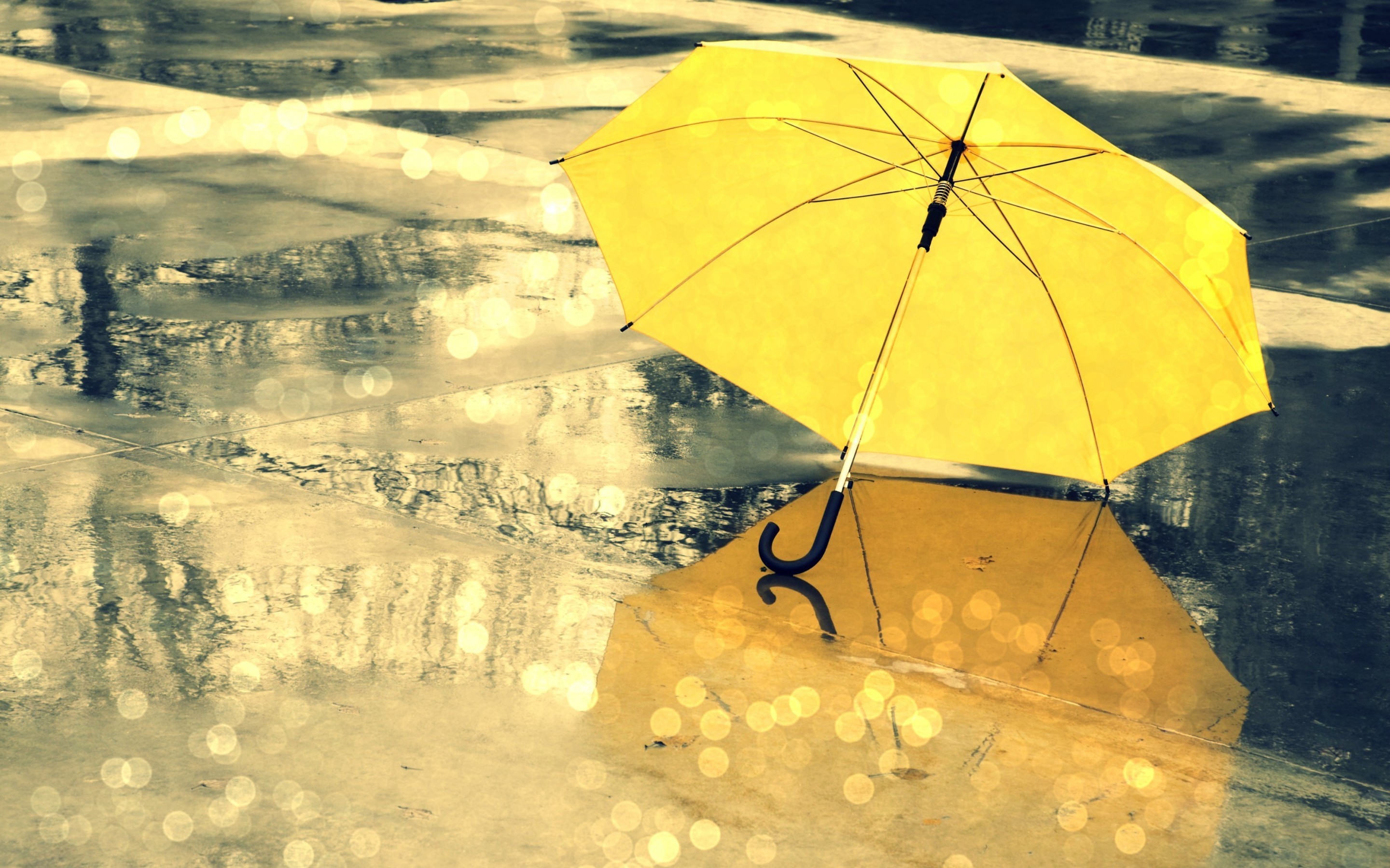 2880x1800 Yellow Umbrella Rain HD Wallpaper