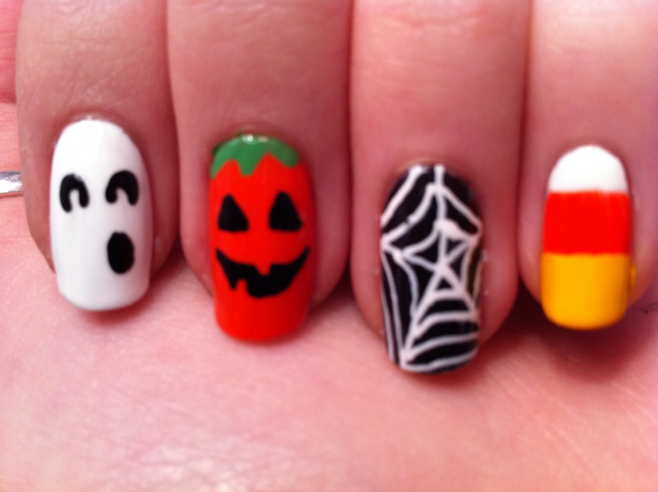 2142x1600 VIDEO: Halloween Nail Art Design with Pumpkin, Ghost & Spider web.