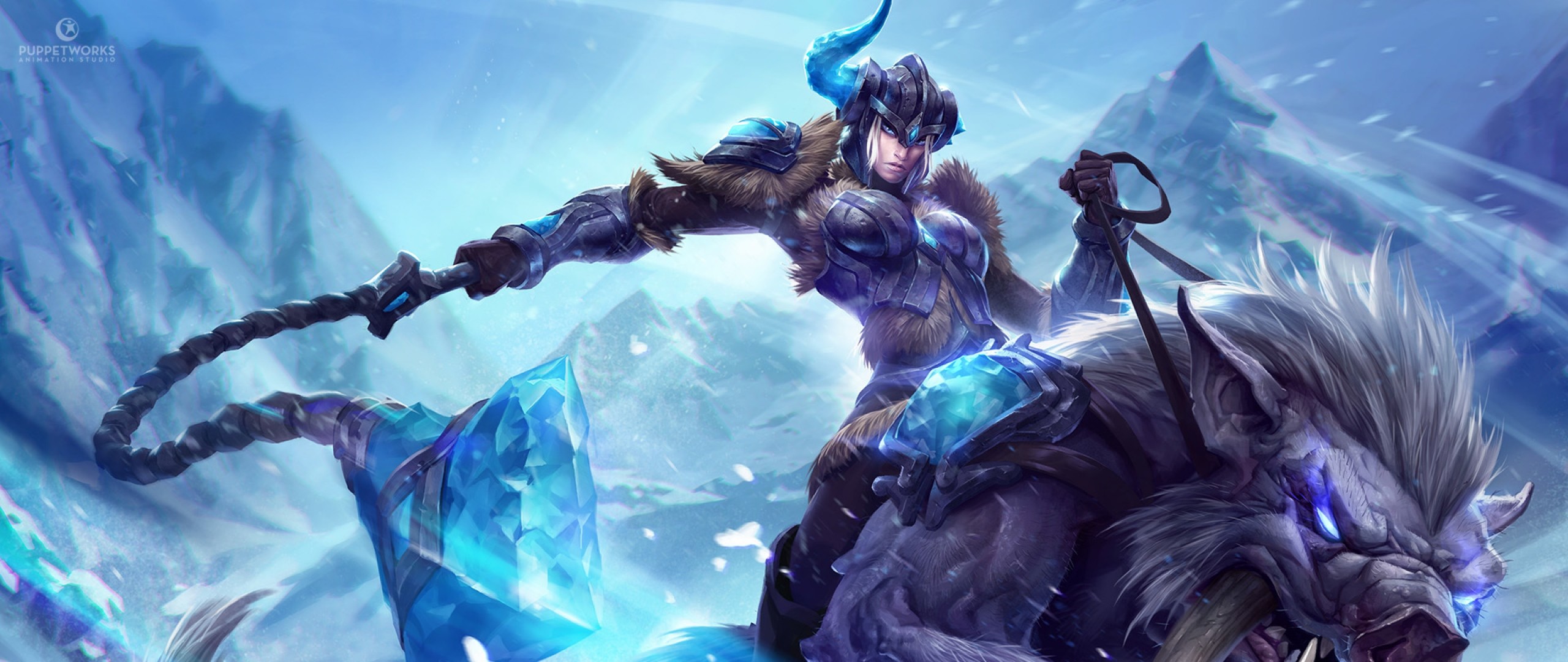 2560x1080 Preview wallpaper league of legends, sejuani, monster, crystals 