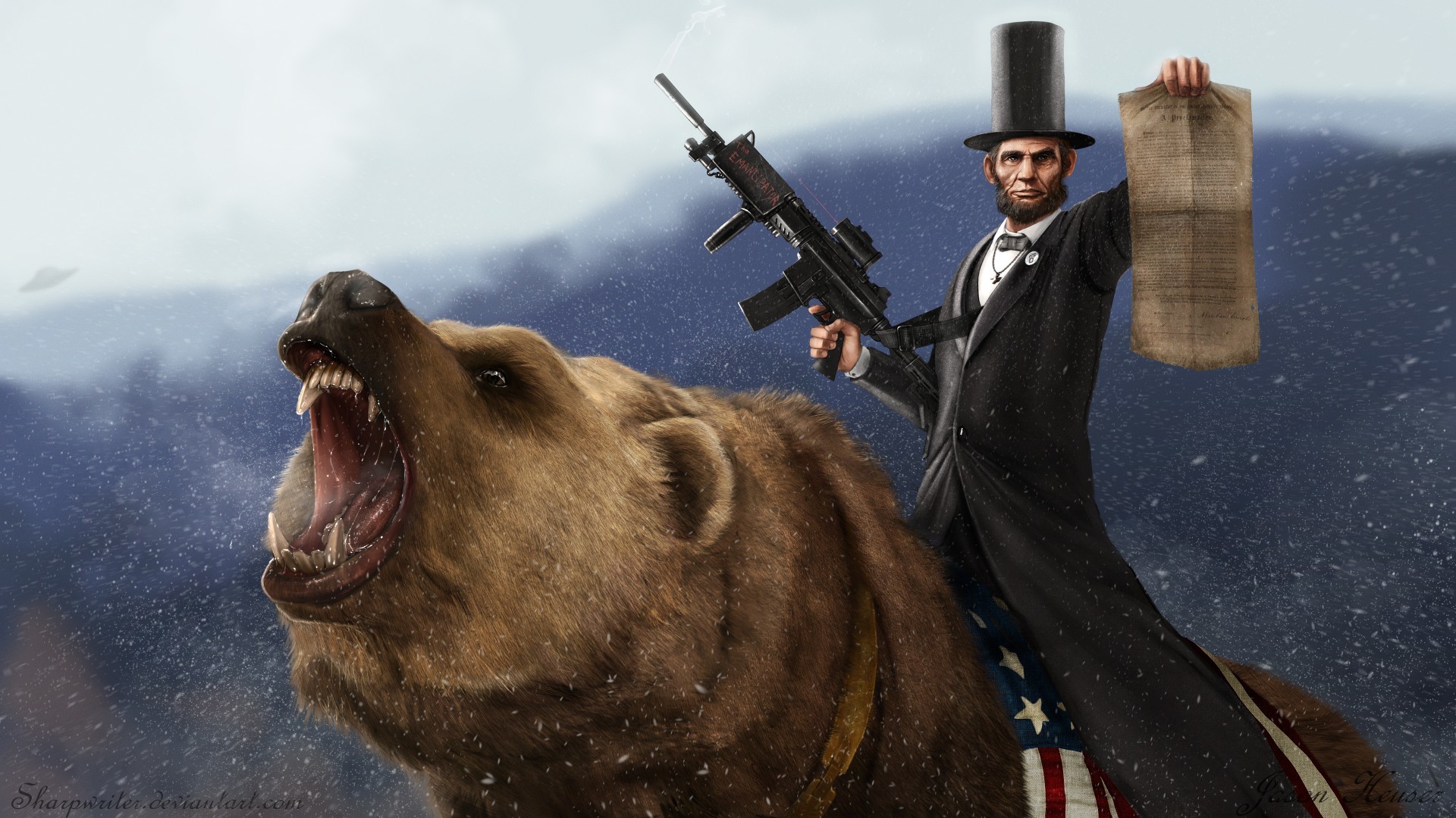 1920x1080 Abraham Lincoln riding the infamous anti-slavery bear