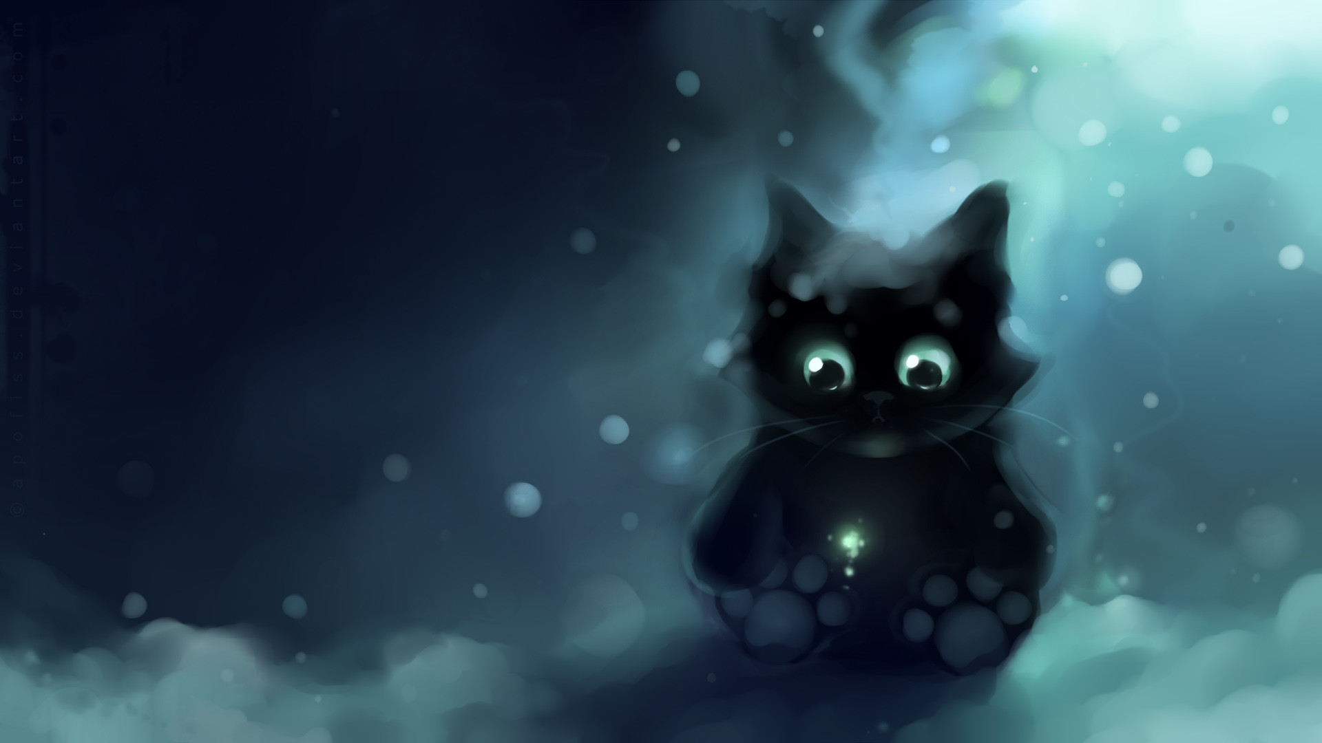1920x1080 Heart-touching Cuties and Kittens : Speed Painting by Apofiss - Snow Bits  and Little Paw, Fat Sweet Kitten Painting Wallpaper 3