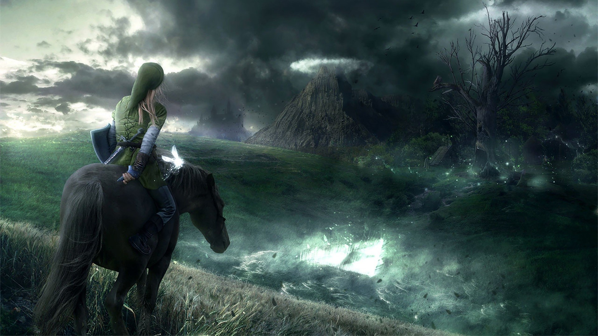 1920x1080 The Legend of Zelda Ocarina of Time Link and Epona looking at Death Mountain