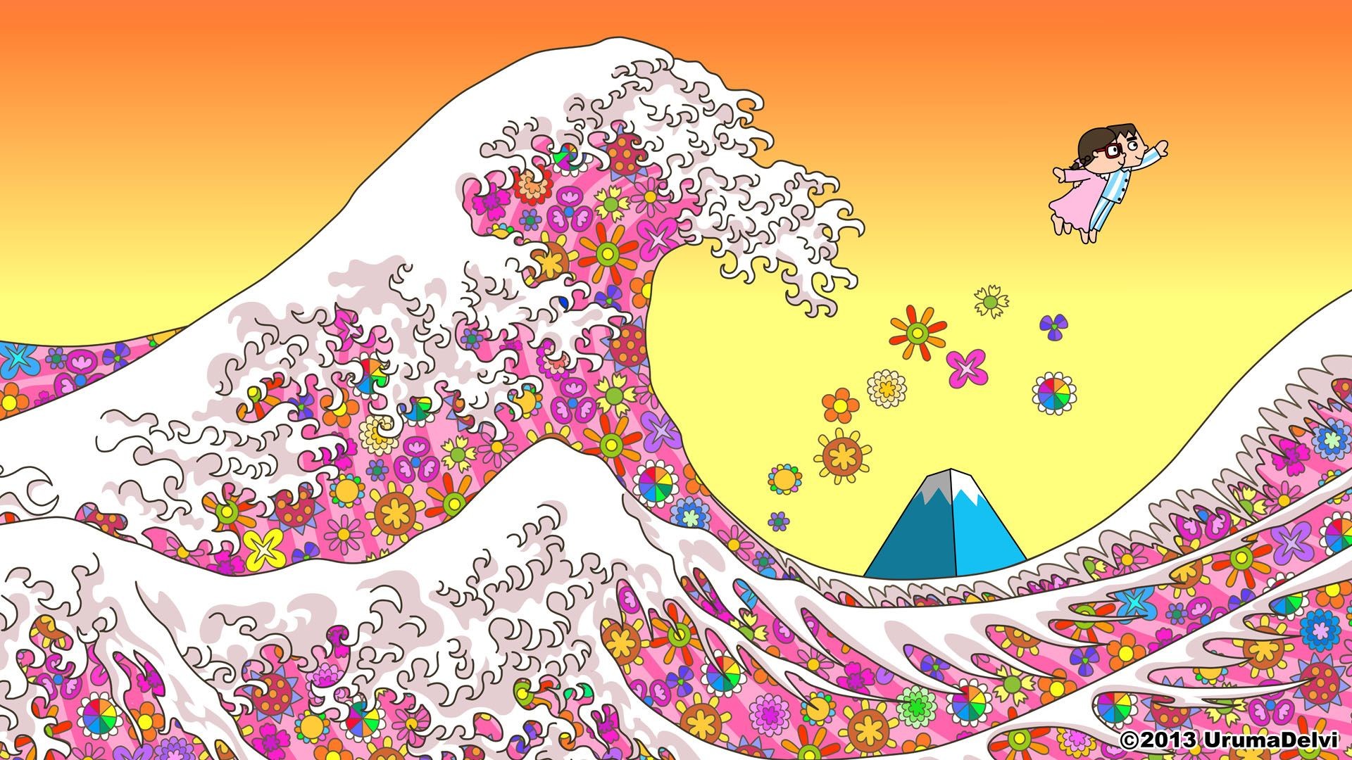 1920x1080 1333x600 the great wave and rising sun by jmanyankees on DeviantArt">