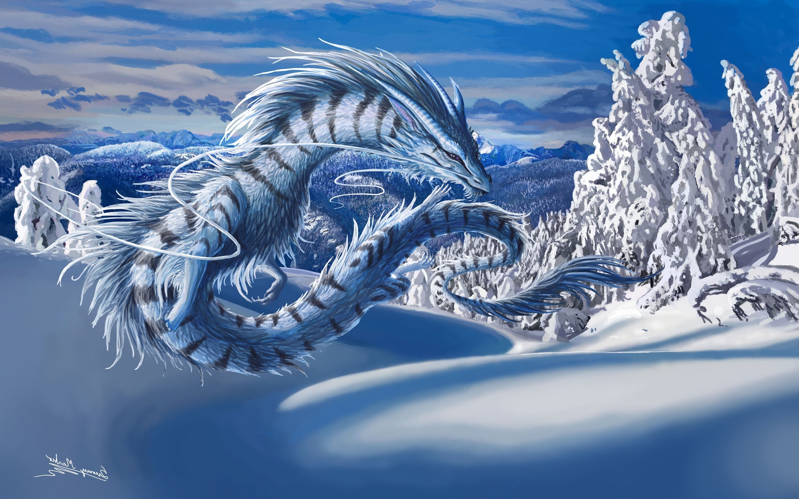 2560x1600 dragon, Digital Art, Fantasy Art, Nature, Winter, Snow, Trees, Clouds,  Mountain, Forest, Hill Wallpapers HD / Desktop and Mobile Backgrounds