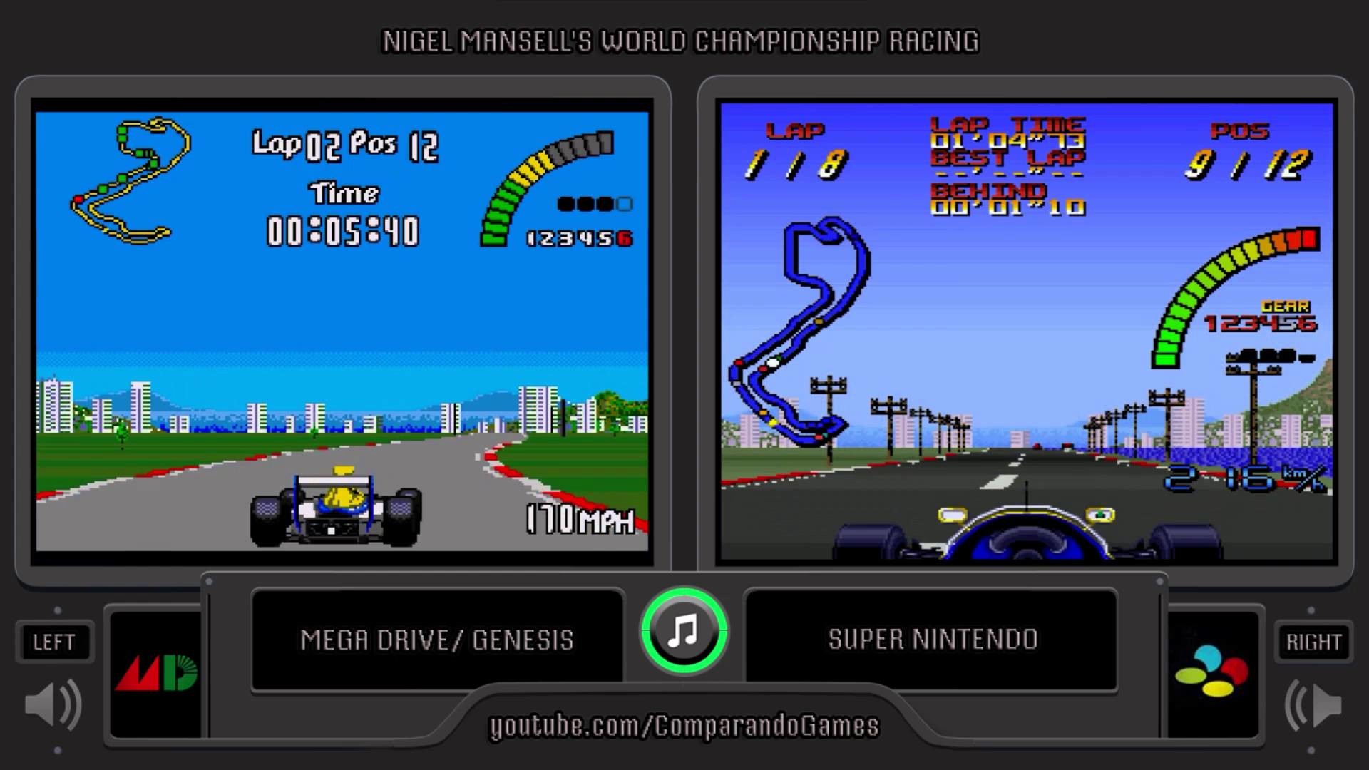 1920x1080 Nigel Mansell's World Championship Racing (Sega Genesis vs Snes) Side by  Side Comparison - YouTube