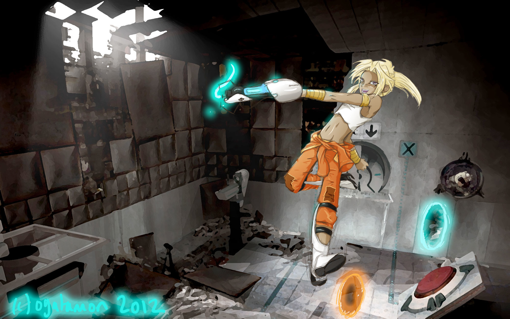 2080x1300 ... Marik Plays Portal 2 (wallpaper version) by KaoriOgata