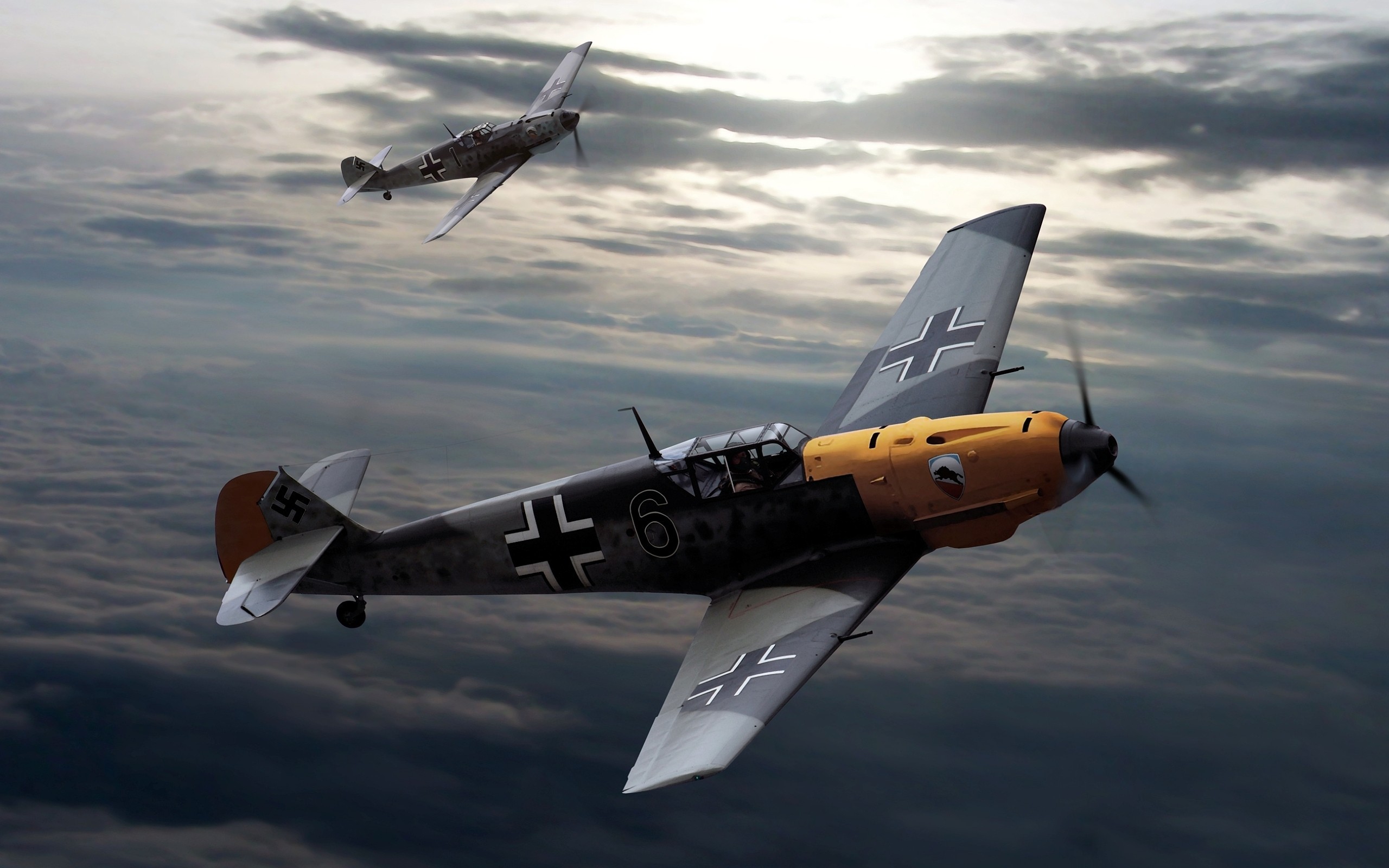 2560x1600 Wallpaper : vehicle, artwork, airplane, Germany, military aircraft, North  American P 51 Mustang, World War II, Messerschmitt Bf 109, Supermarine  Spitfire, ...
