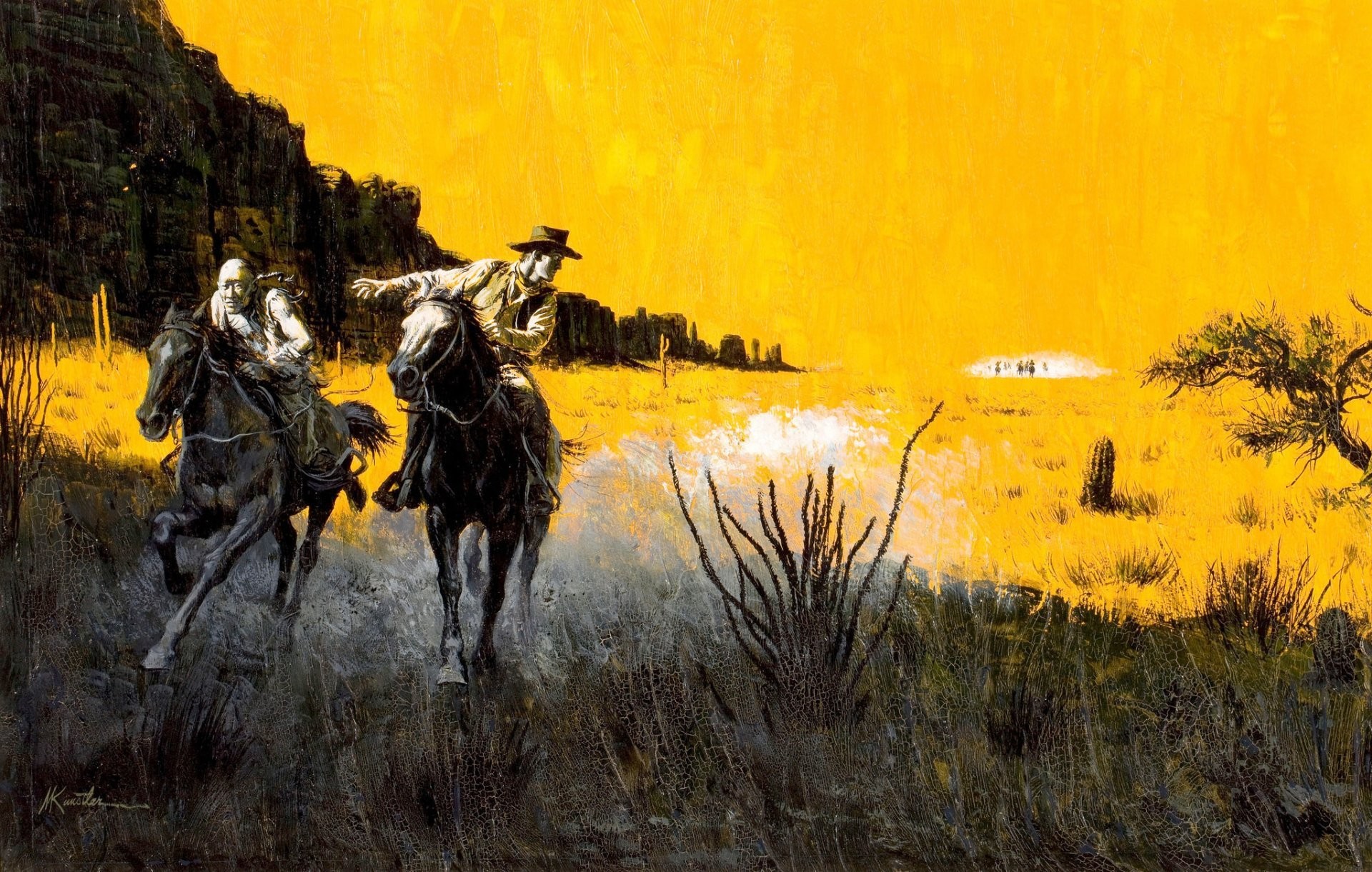 1920x1221 mort kÃ¼nstler prairie cowboys horse chase wild west