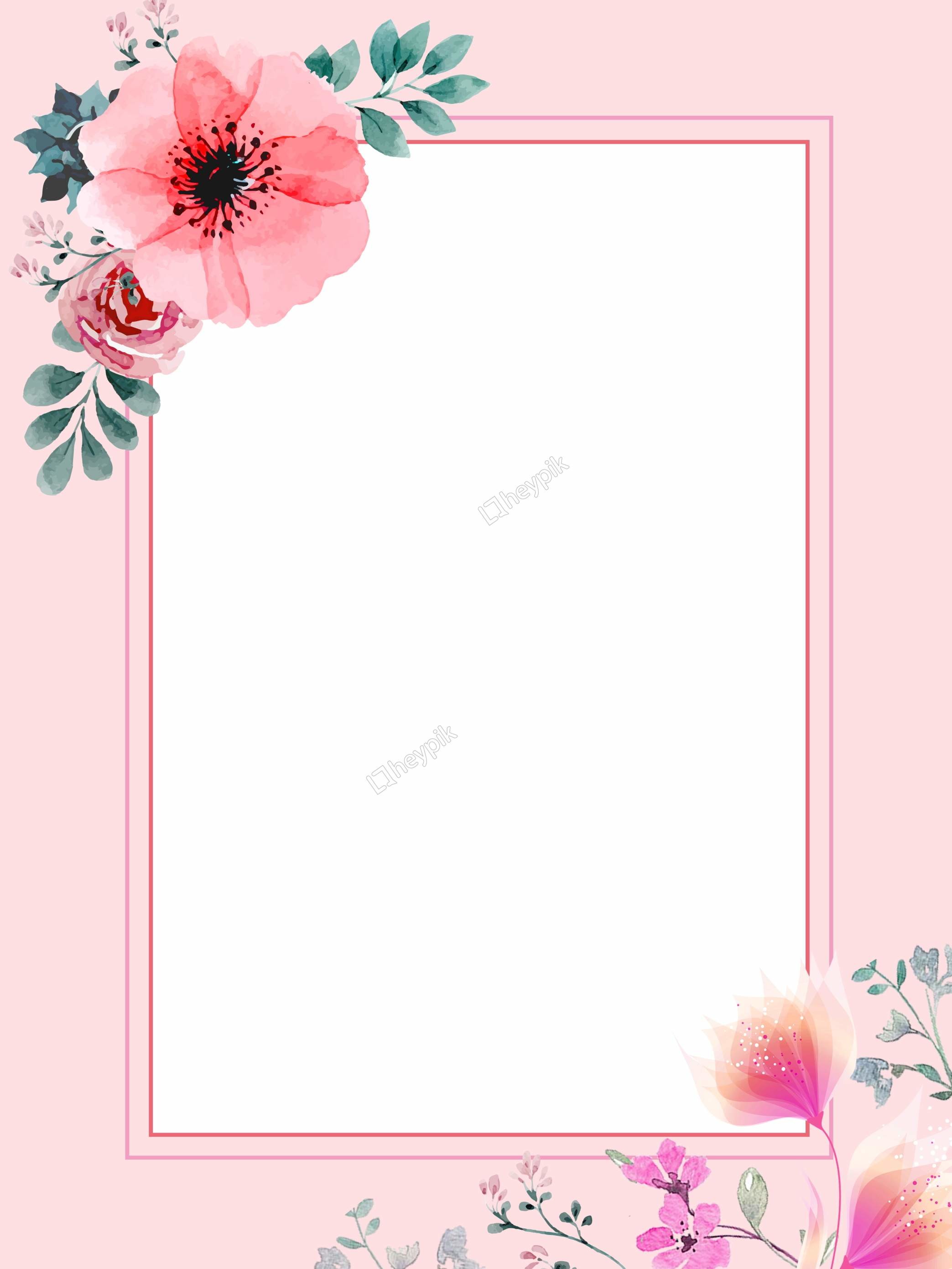 2087x2782 Hand painted flowers leaves pink warm background design