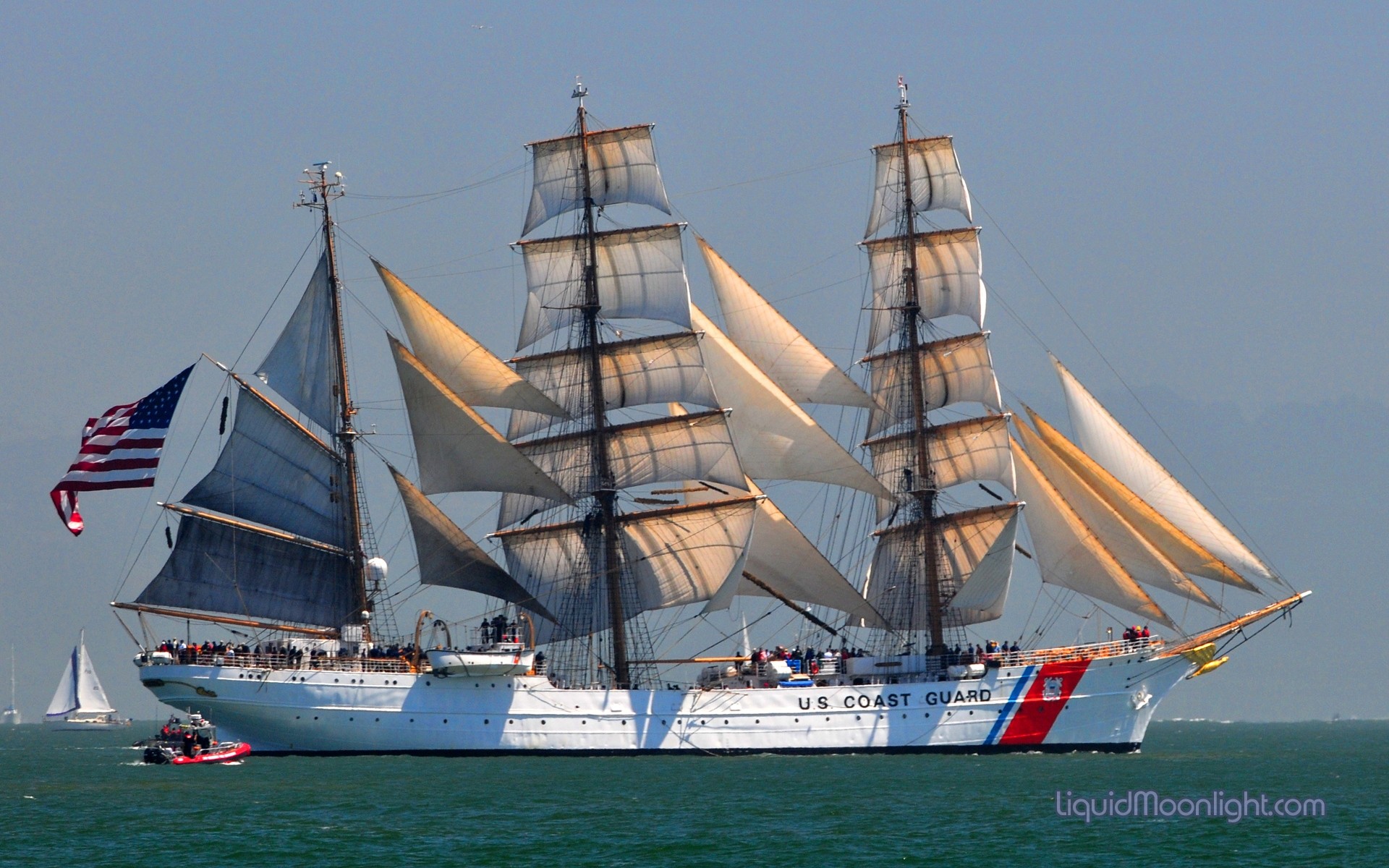 1920x1200 Fluidr / United States Coast Guard Cutter - Barque Eagle in Full Sail with  American Flag Sailing in to San Francisco Bay California by Darvin Atkeson